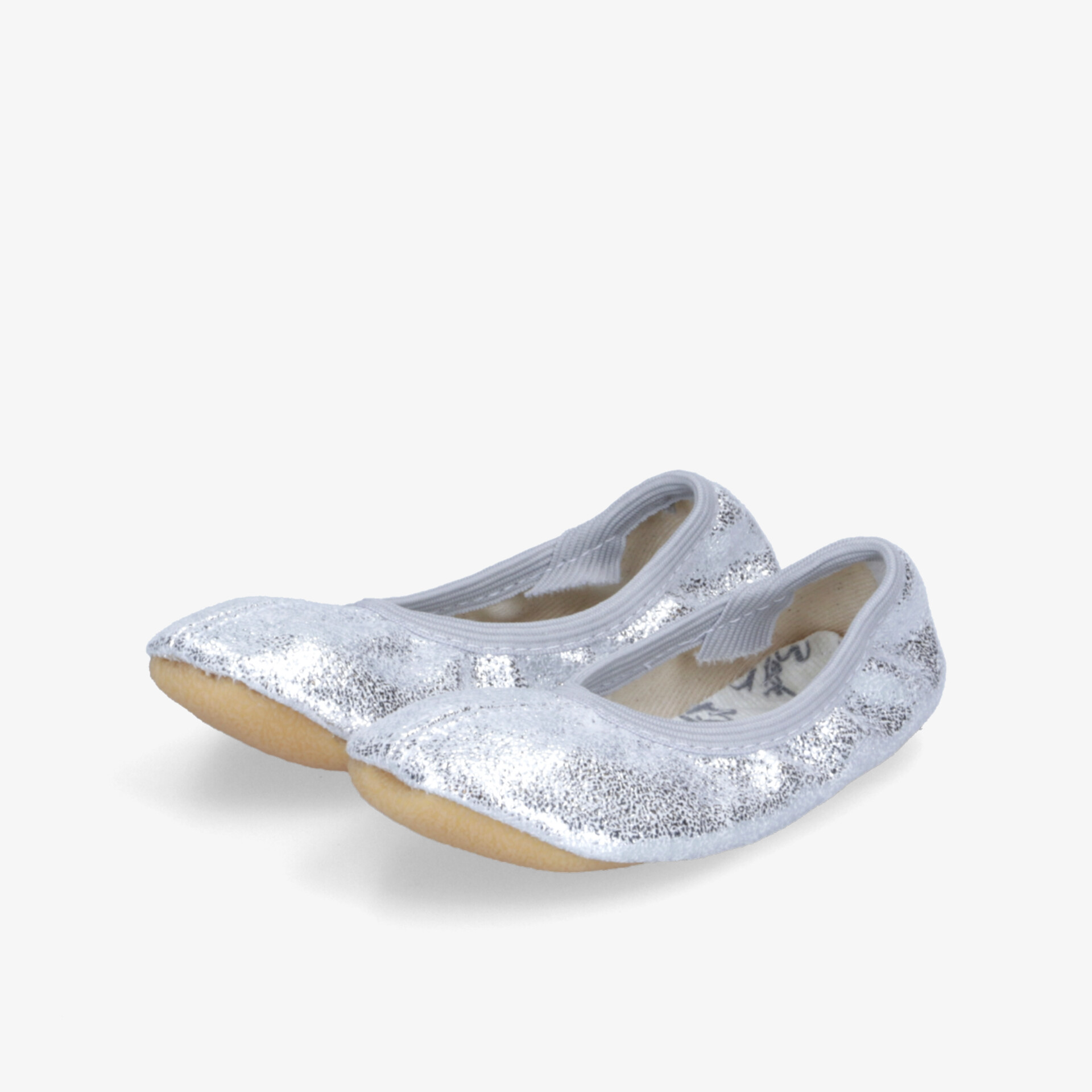 Glitzernde silberne Ballerinas mit bequemer Passform und rutschfester Sohle, ideal für jeden Anlass.