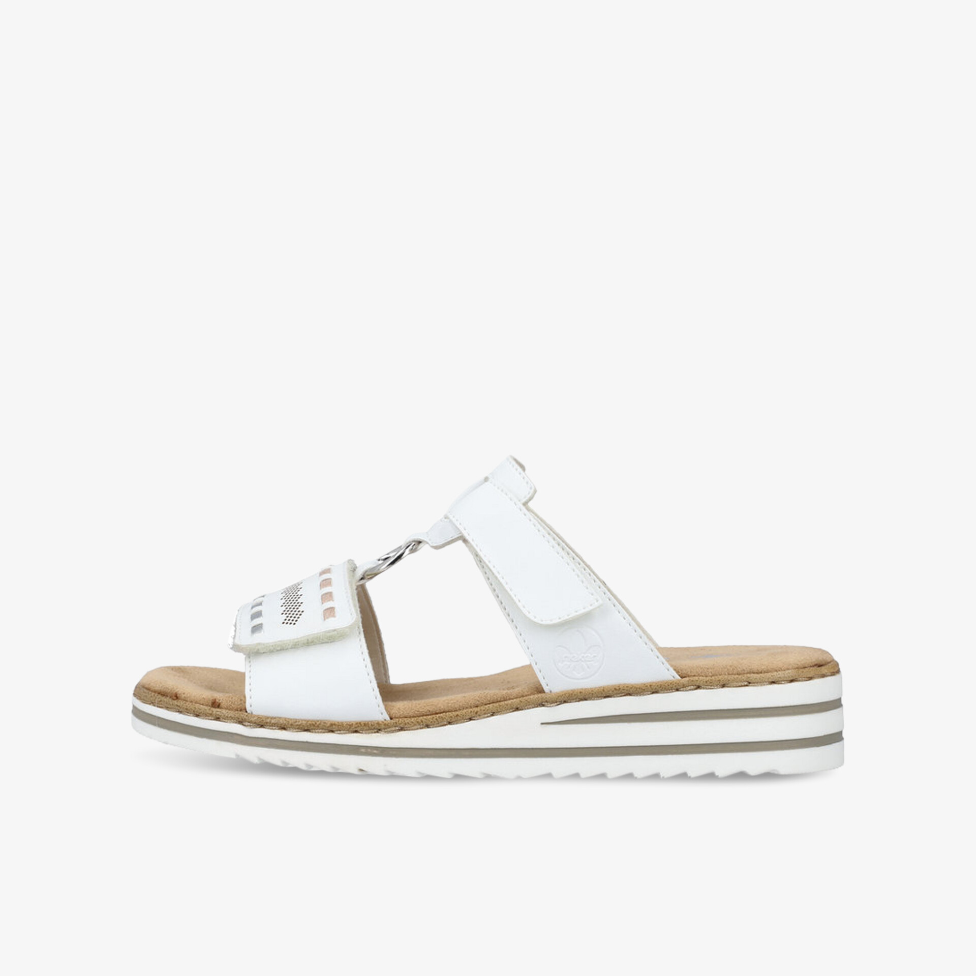 Weiße Sandale mit verstellbarem Klettverschluss und gepolsterter Innensohle für hohen Tragekomfort