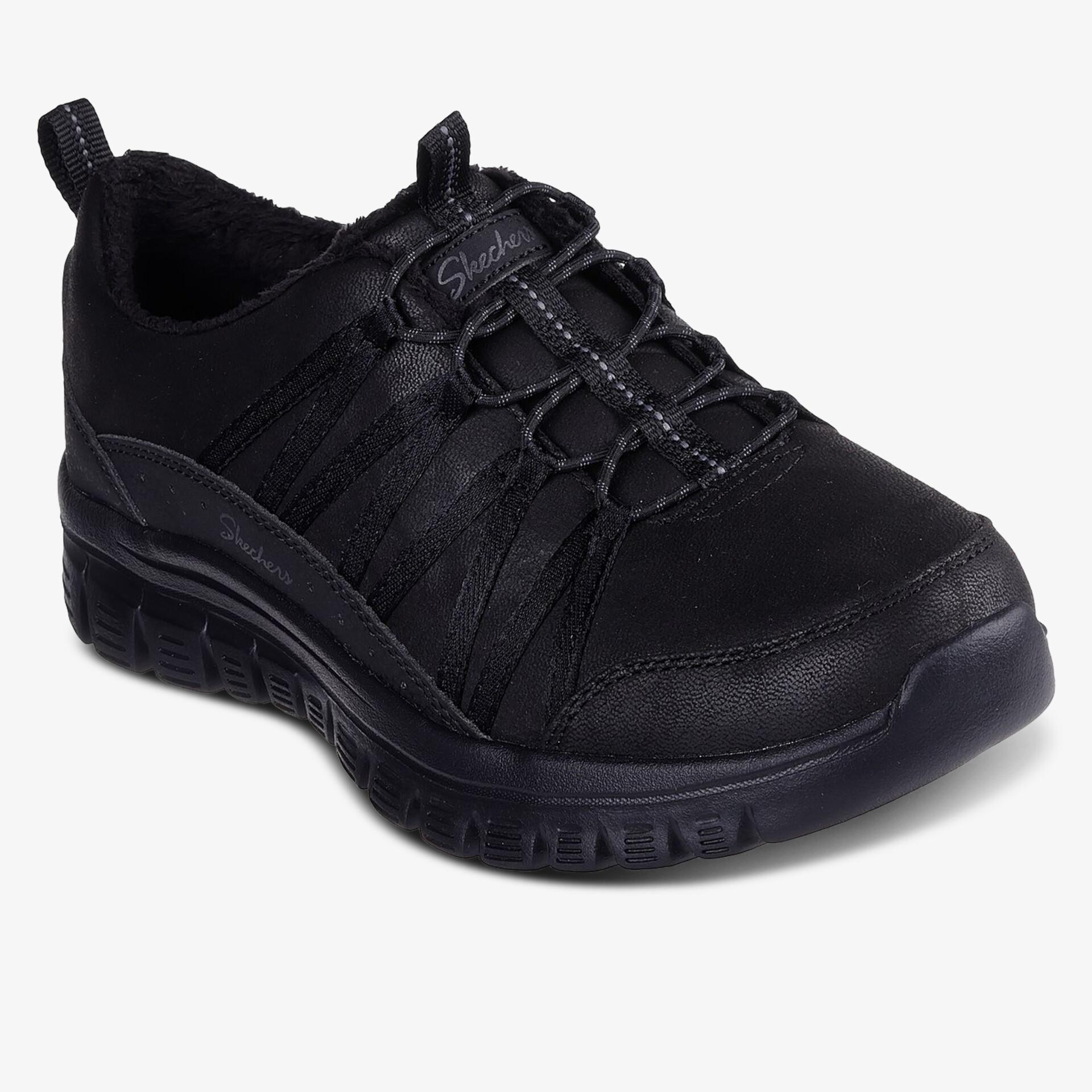 Schwarzer sportlicher Freizeitschuh mit robuster Sohle und bequemer Schnürung