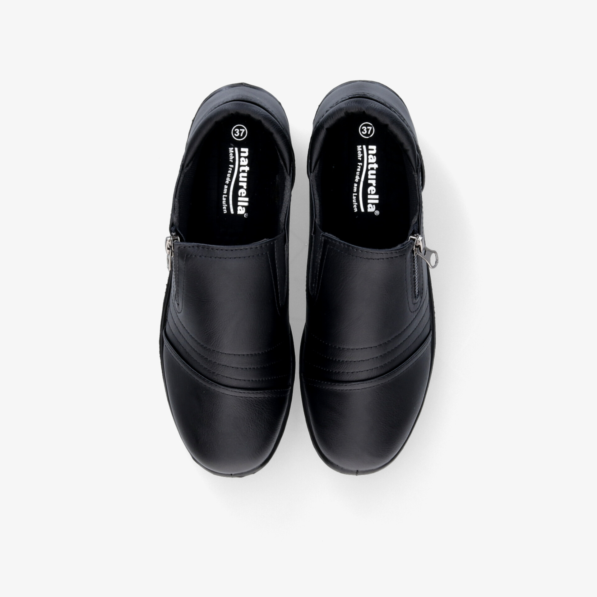 Schwarze Schuhe mit glattem Leder und Reißverschluss, bequem gepolsterte Innensohle für ganztägigen Komfort