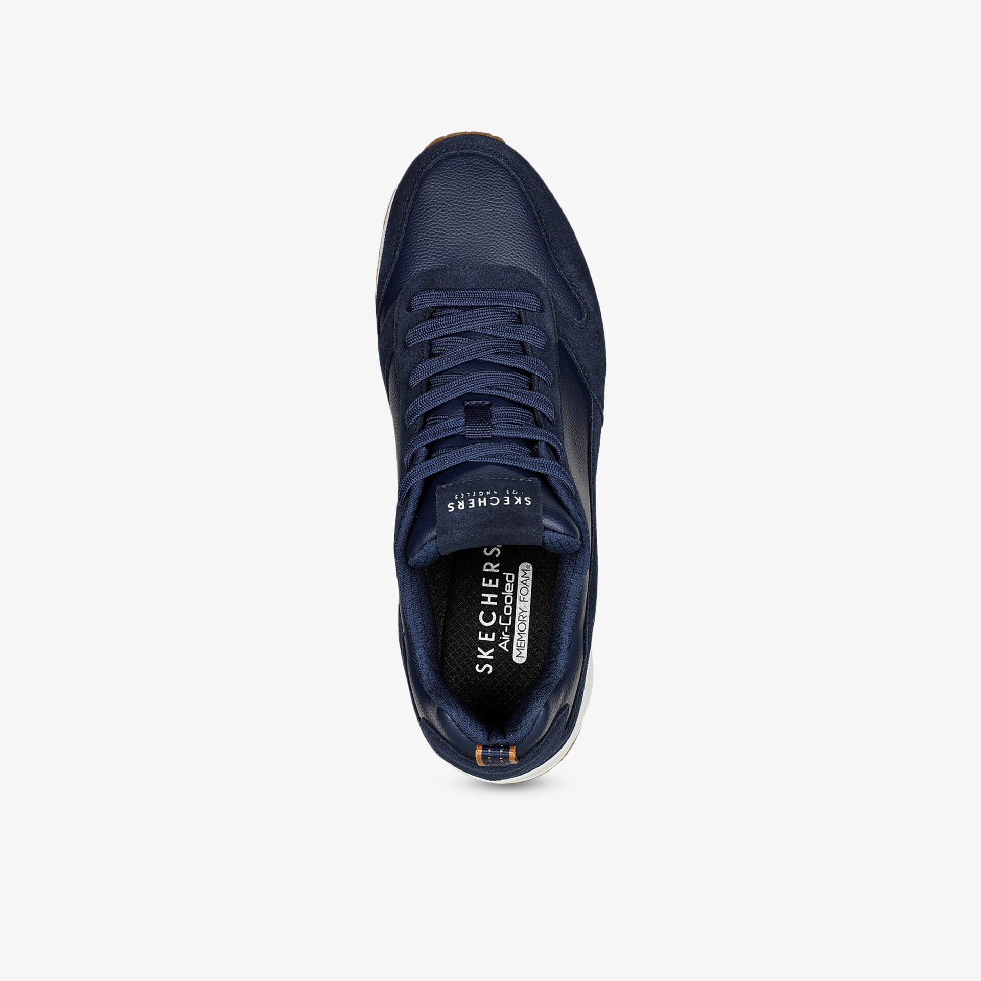 Blauer Sneaker in Draufsicht mit gepolsterter Innensohle und klassischer Schnürung für hohen Tragekomfort und vielseitigen Einsatz