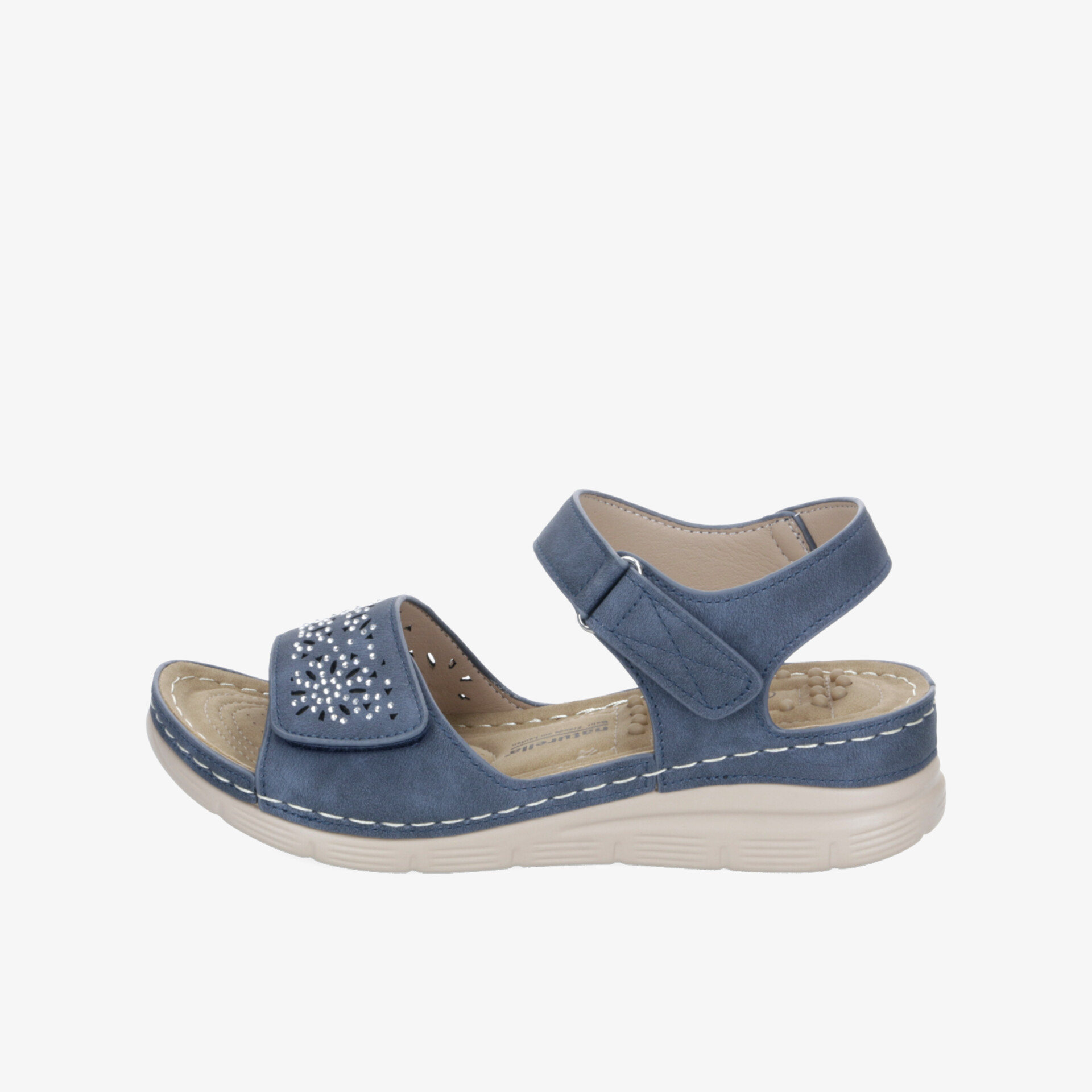 Bequeme blaue Sandale mit verstellbaren Klettverschlüssen und weicher Polsterung für optimalen Tragekomfort