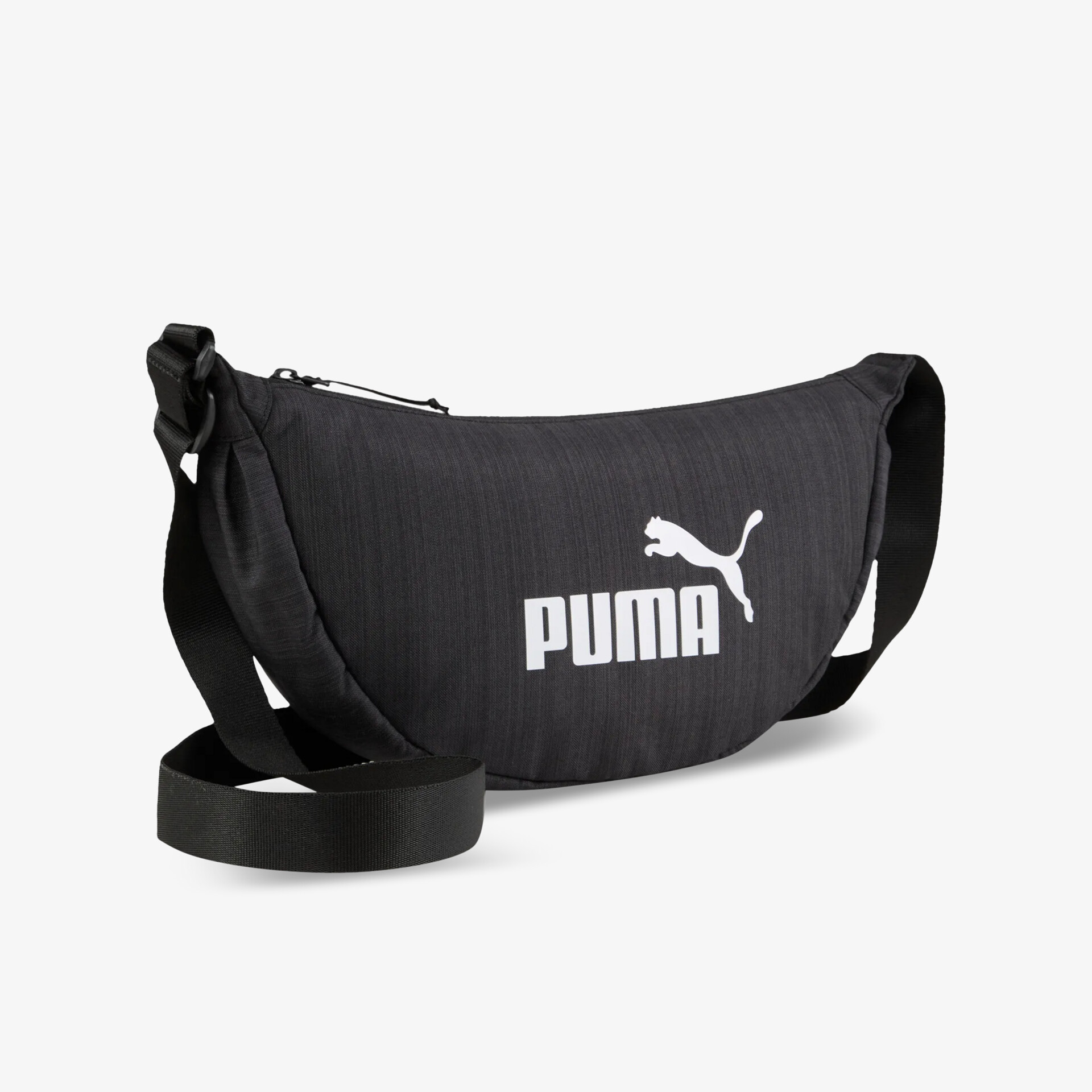 Schwarze Puma Schultertasche mit großem Logo, verstellbarem Gurt und praktischem Reißverschluss, robust und geräumig