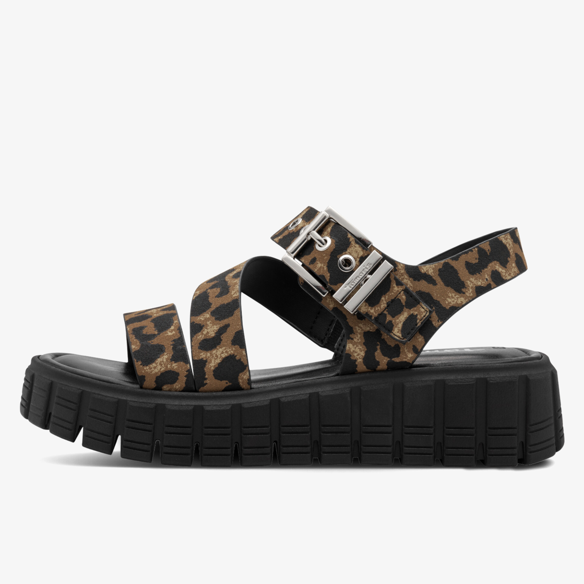 Bequeme Sandale mit robuster Gummisohle und verstellbaren Schnallen im modischen Leopardenmuster