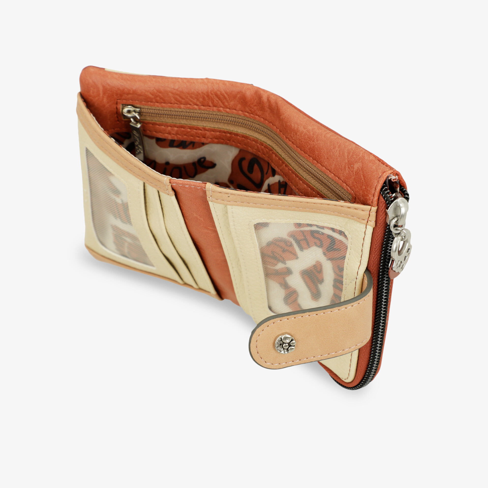 Offene Geldbörse mit Reißverschluss, vielen Kartenfächern und modischem Leopardenmuster kompakt und praktisch