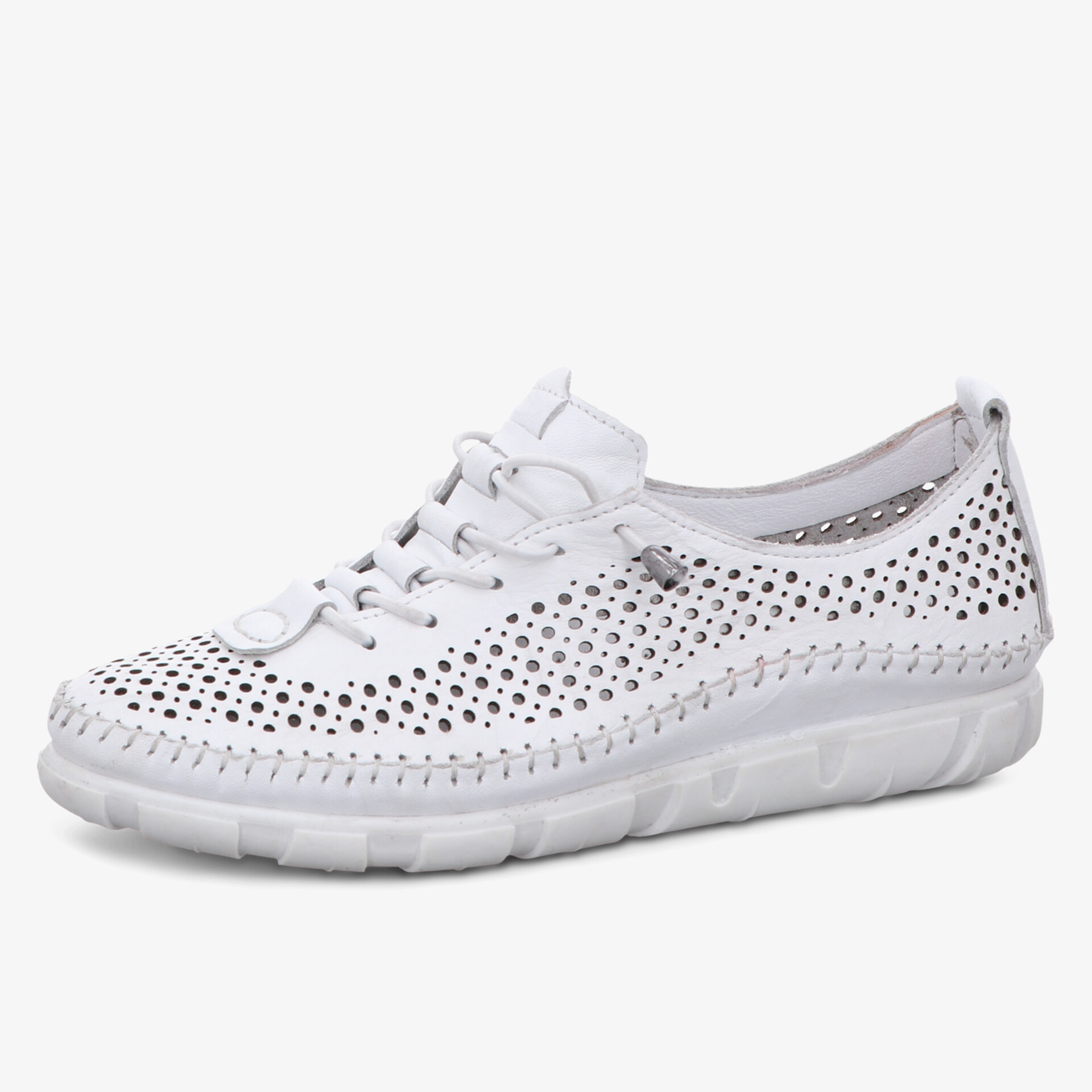 Weißer Schuh mit Perforation für optimale Belüftung und Komfort