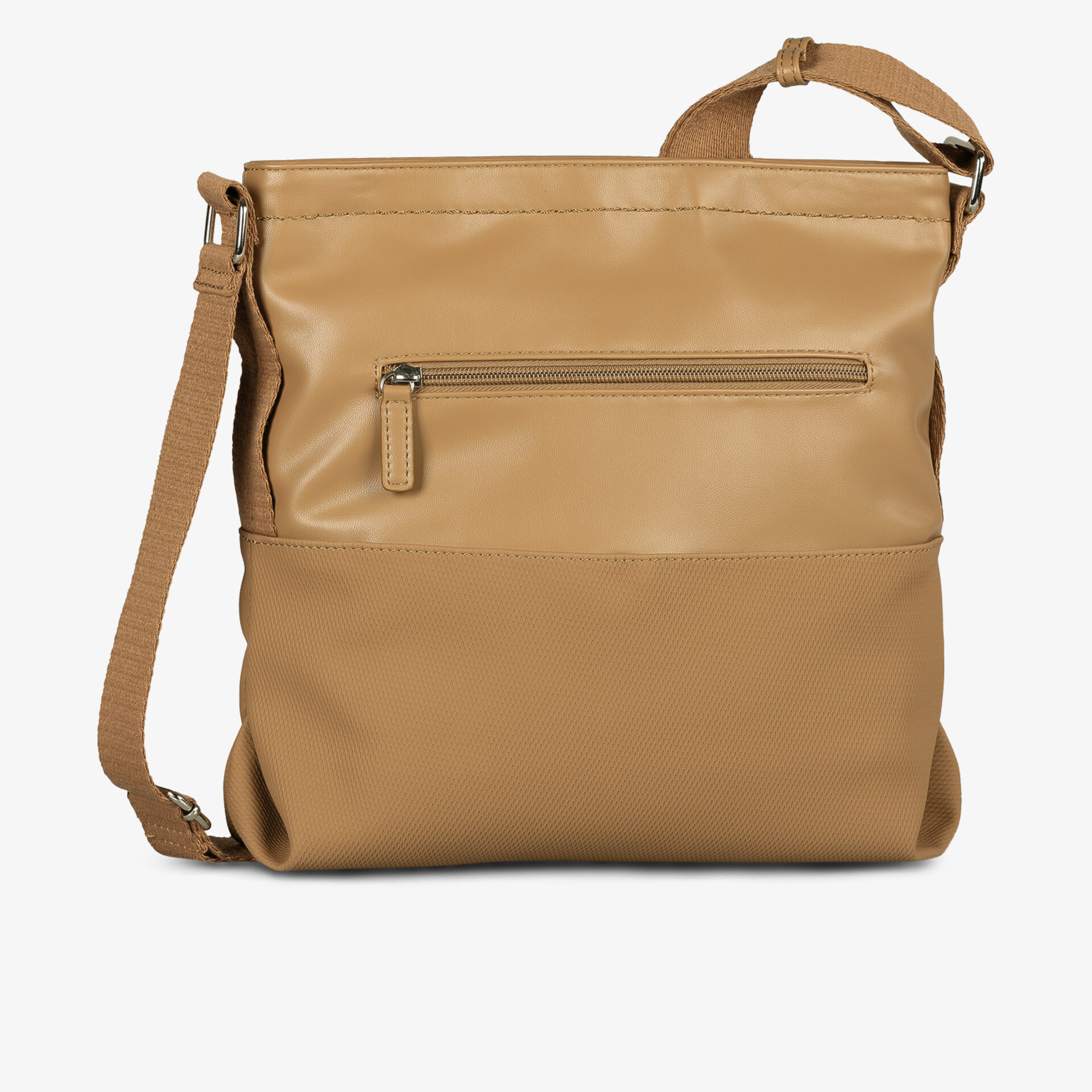 Beige Ledertasche mit Schulterriemen und praktischem Reißverschluss, modernes und leichtes Design