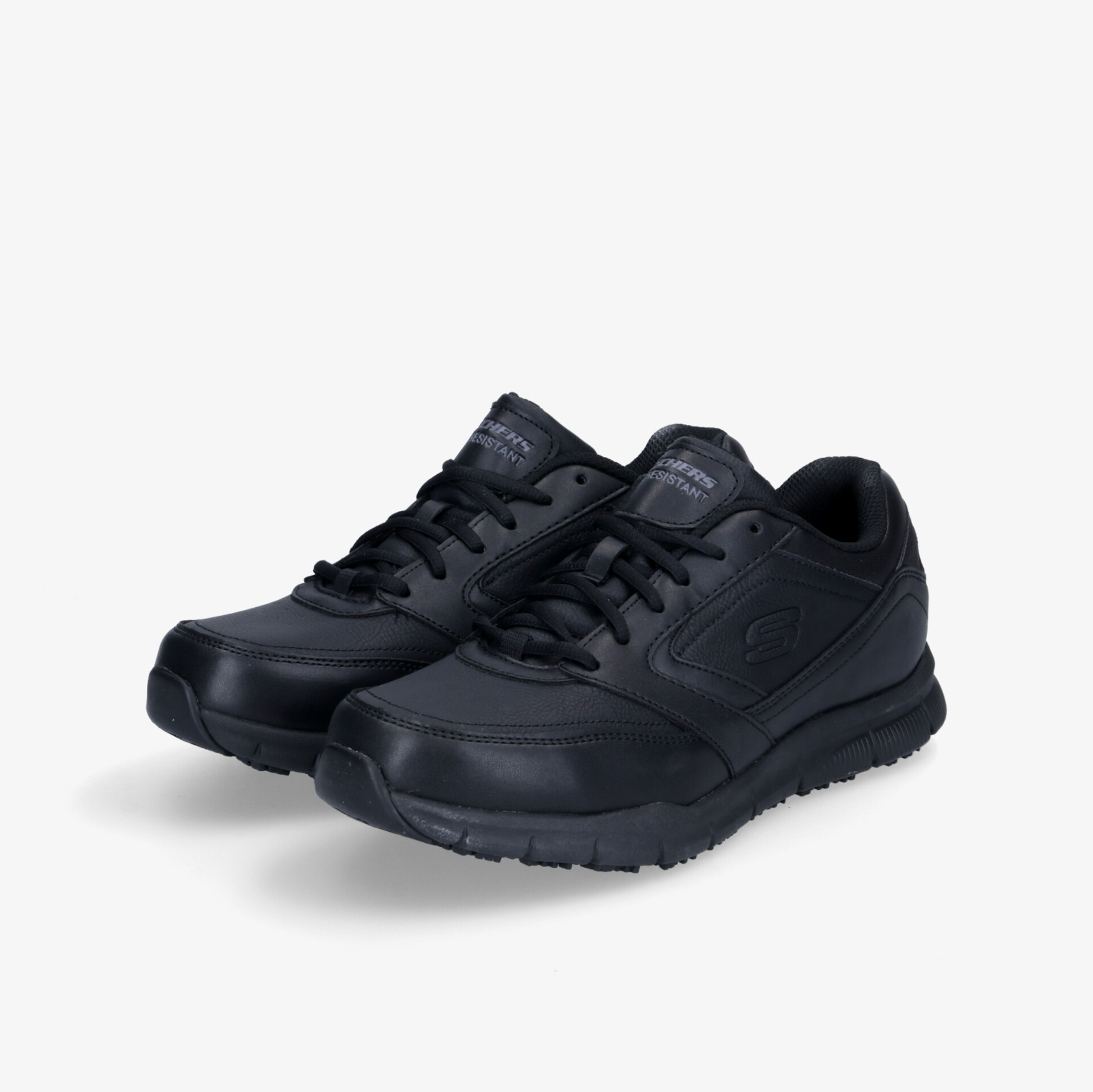 Bequeme schwarze Schnürschuhe mit robuster Sohle, ideal für den täglichen Einsatz und sportliche Aktivitäten.