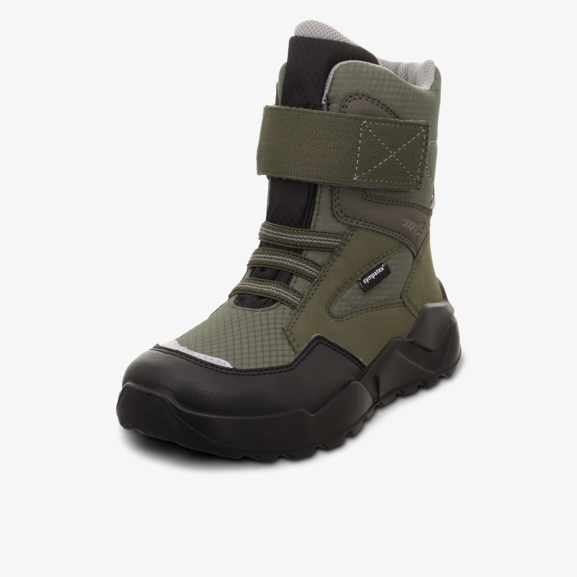 Robuster wetterfester Schuh mit hohem Schaft und praktischem Klettverschluss für sicheren Halt