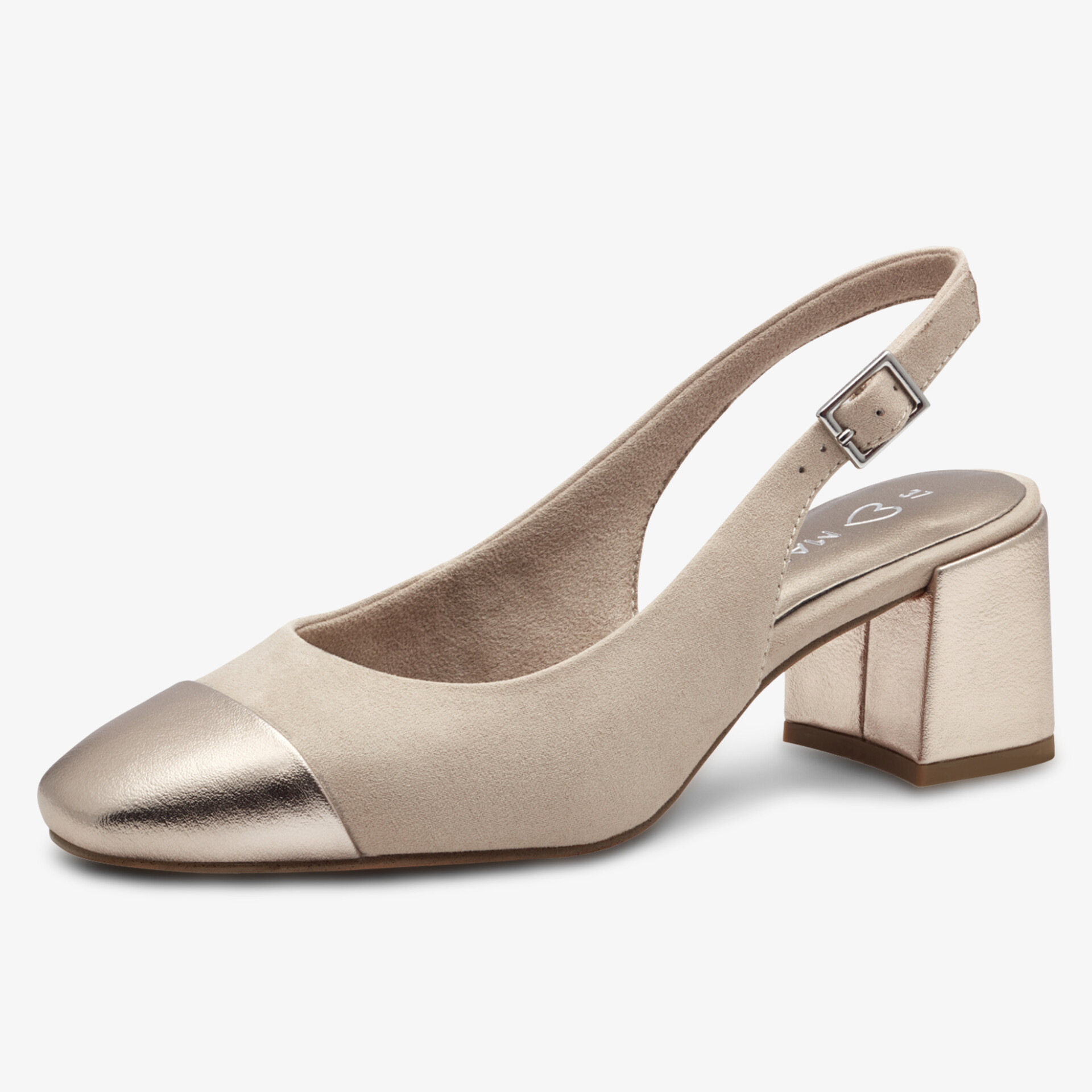 Bequemer Schuh mit elegantem Blockabsatz und verstellbarem Riemen, spitze metallische Kappe, stilvolles Design