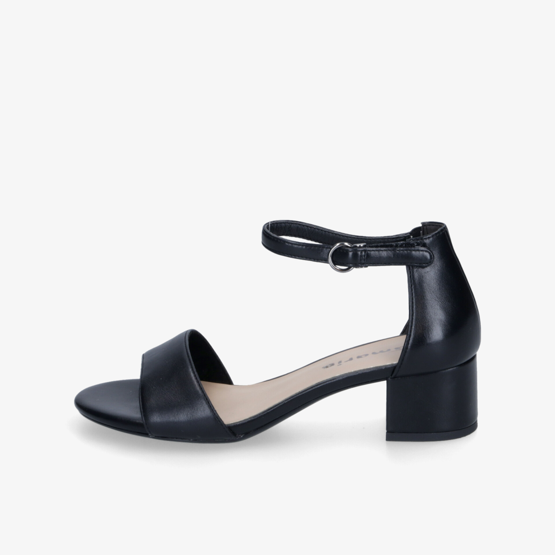 Schwarzer Absatzschuh mit verstellbarem Riemen und mittelhohem Blockabsatz für stilvollen Komfort