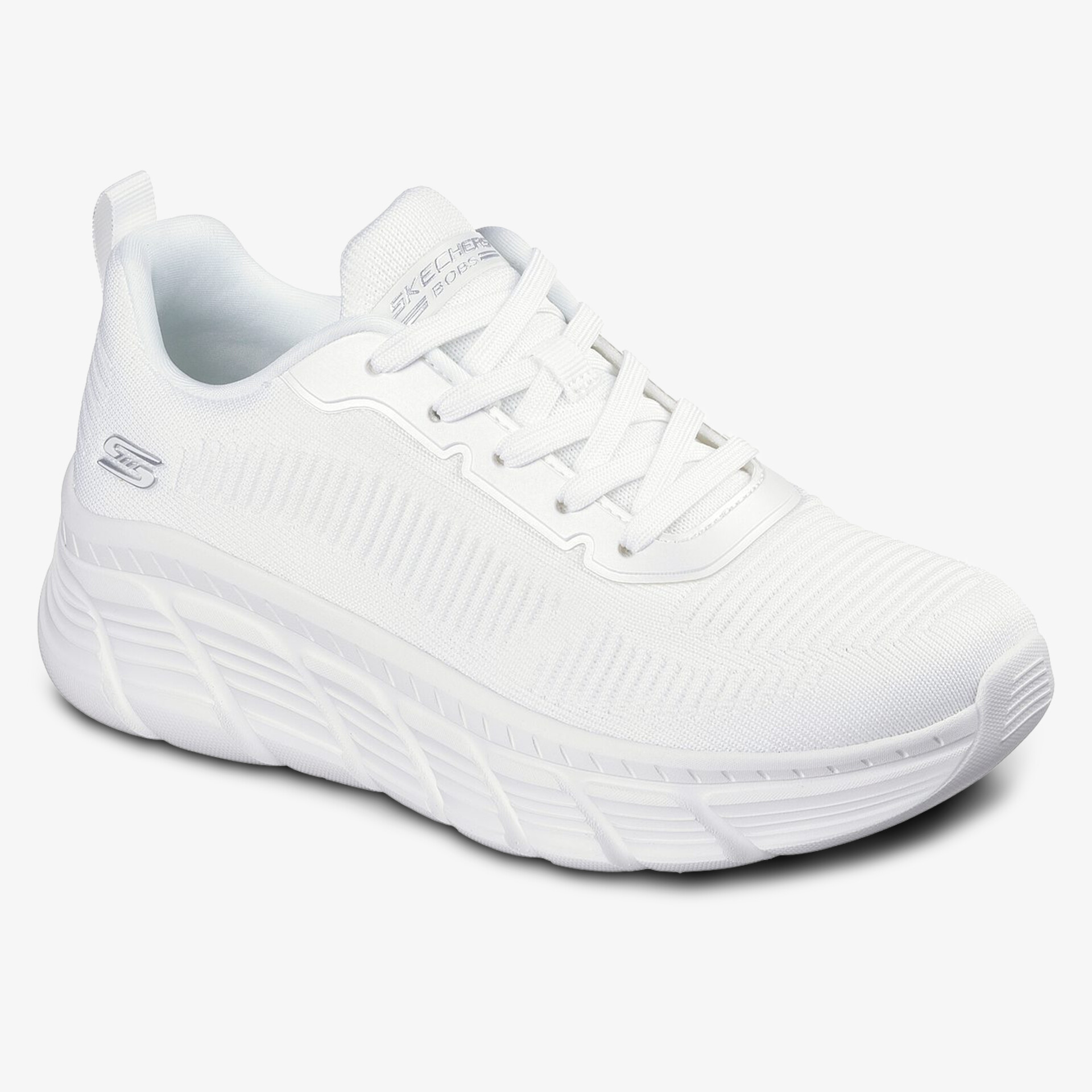 Modischer weißer Sneaker mit bequemer Passform und atmungsaktivem Material in seitlicher Ansicht.