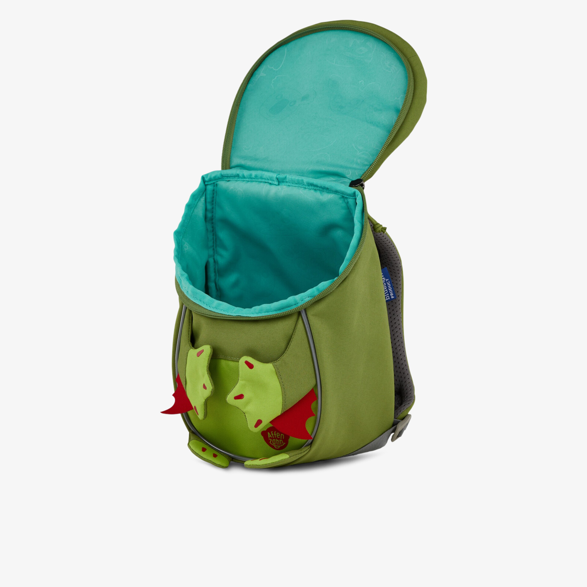 Kleiner grüner Kinderrucksack mit Tiermotiv, robustem Material und großzügiger Öffnung für einfachen Zugriff