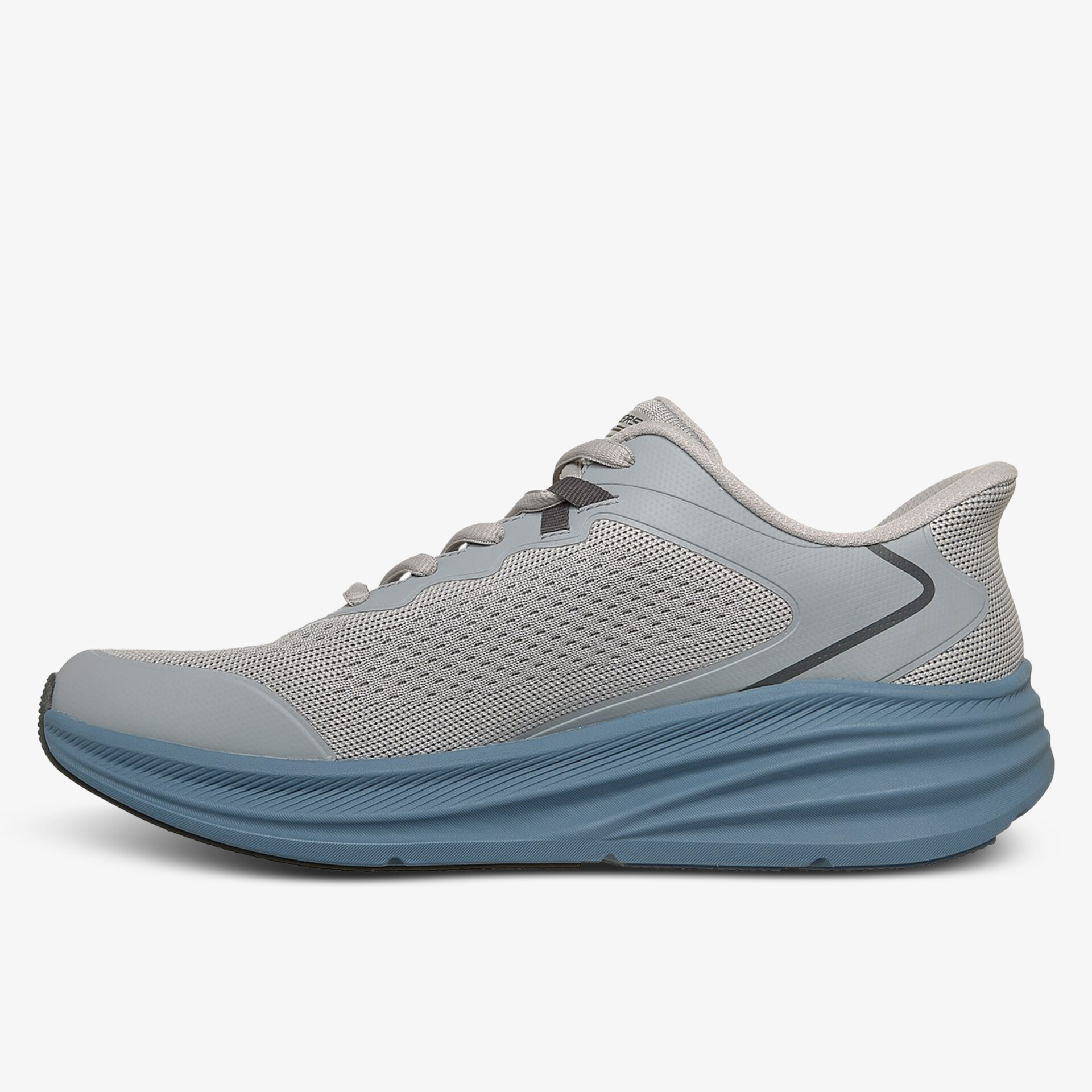 Moderner grauer Sneakerschuh mit blauer Sohle, perfekte Mischung aus Komfort und Stil