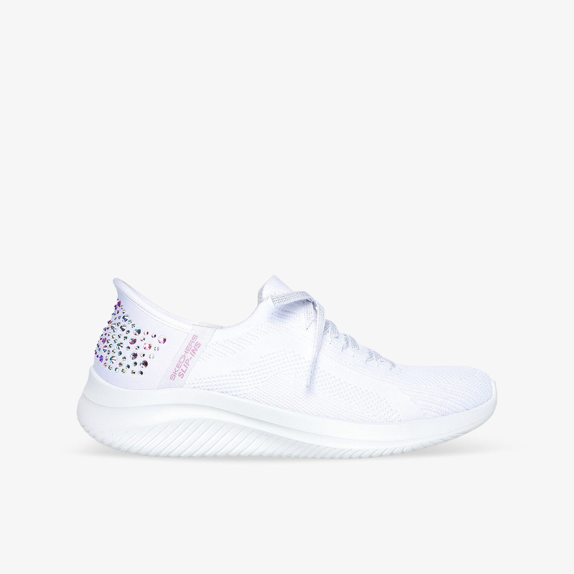 Leichter weißer Sneaker mit flexibler, dämpfender Sohle in klarer Seitenansicht