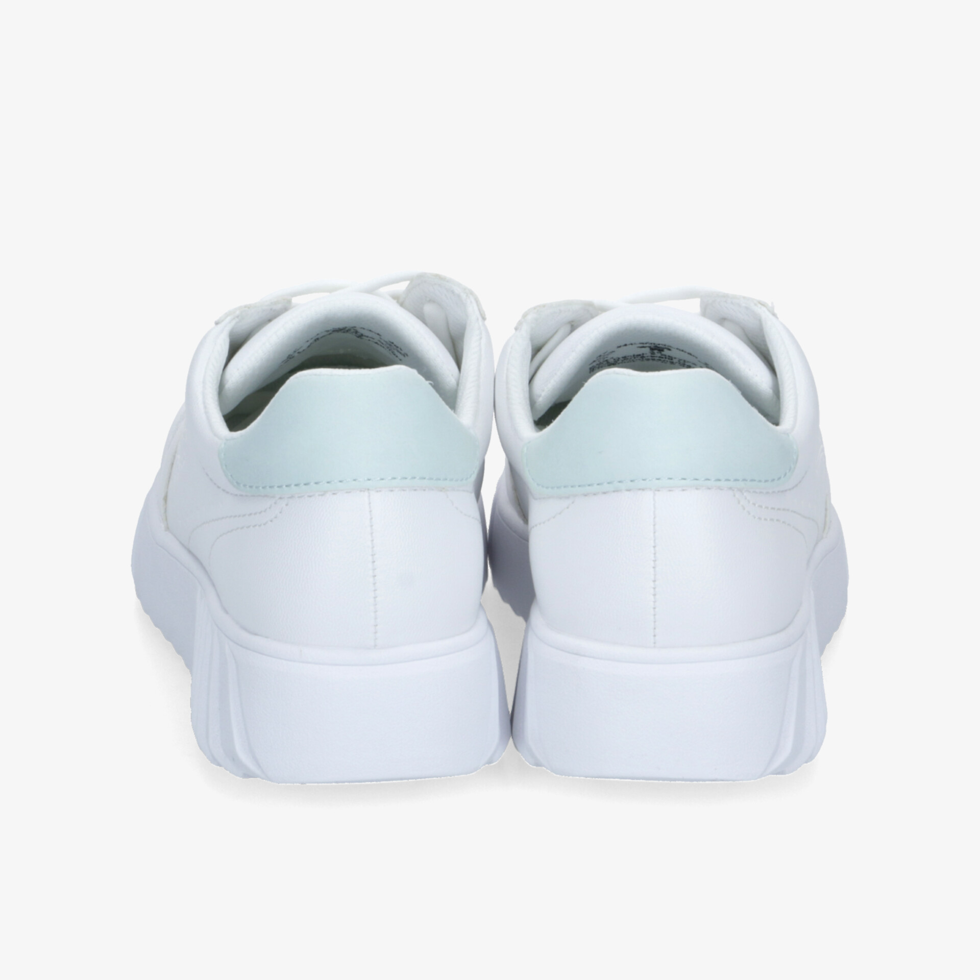 Weißes Sneaker-Paar in klarer Rückansicht, modernes Design mit bequemer Passform