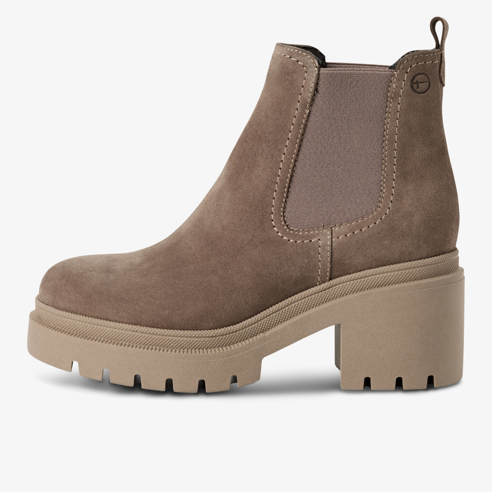 Braune Stiefelette mit elastischen Seiteneinsätzen und blockabsatz für stylischen und bequemen Auftritt