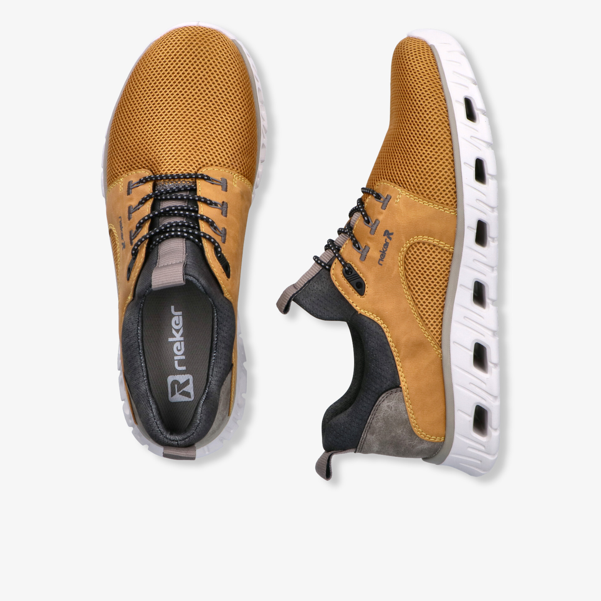 Atmungsaktiver, leichter Sportschuh mit flexibler weißer Sohle und bequemer Schnürung