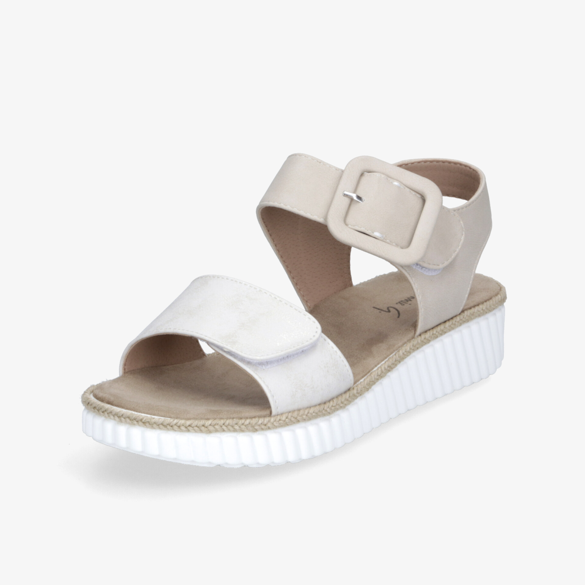 Weiße Sandale mit verstellbarem Riemen, gepolsterter Innensohle und profilierter leichtgewichtiger Sohle für hohen Tragekomfort