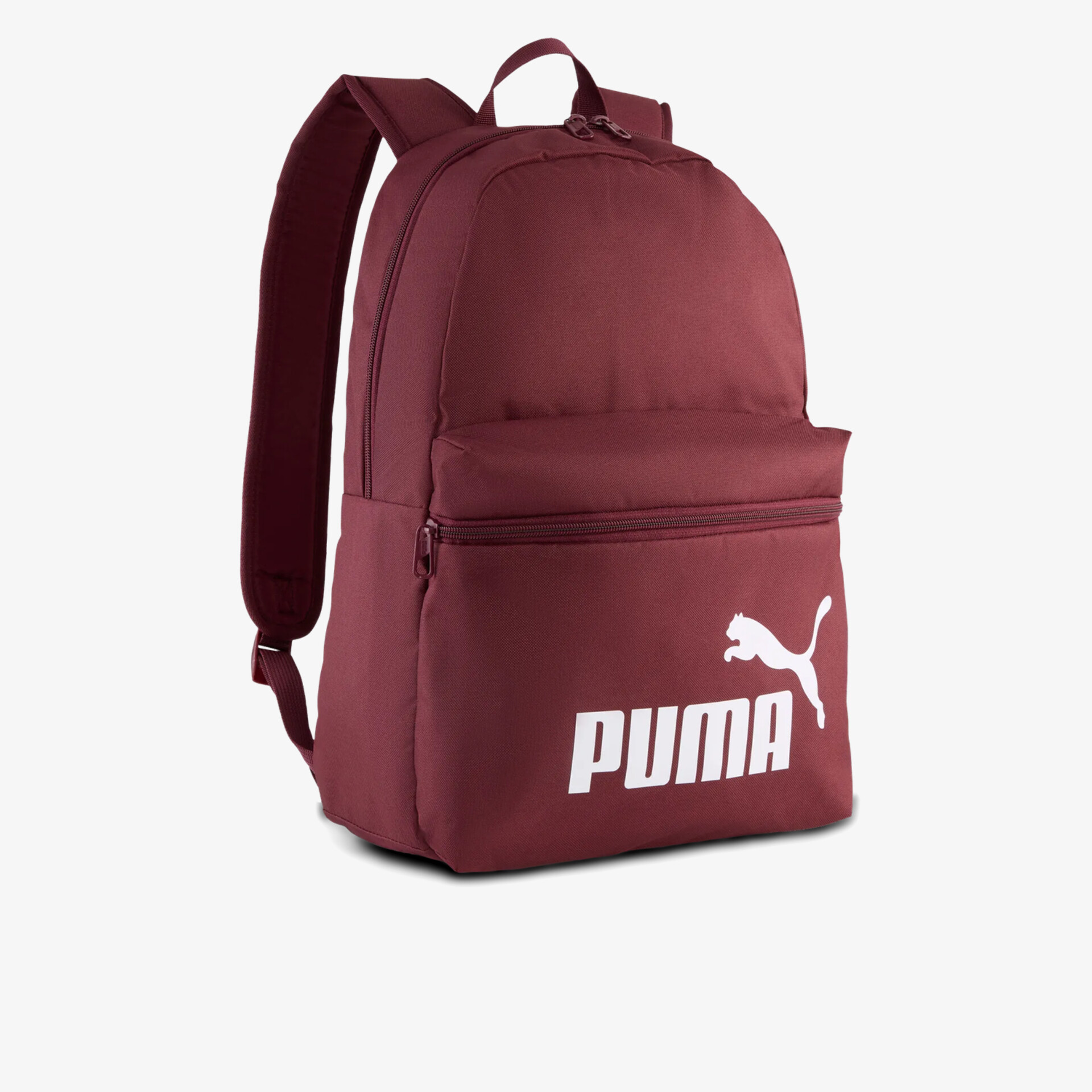 Robuster PUMA Rucksack in Burgunderrot mit großem Hauptfach und auffälligem Logo, ideal für Alltag und Freizeit