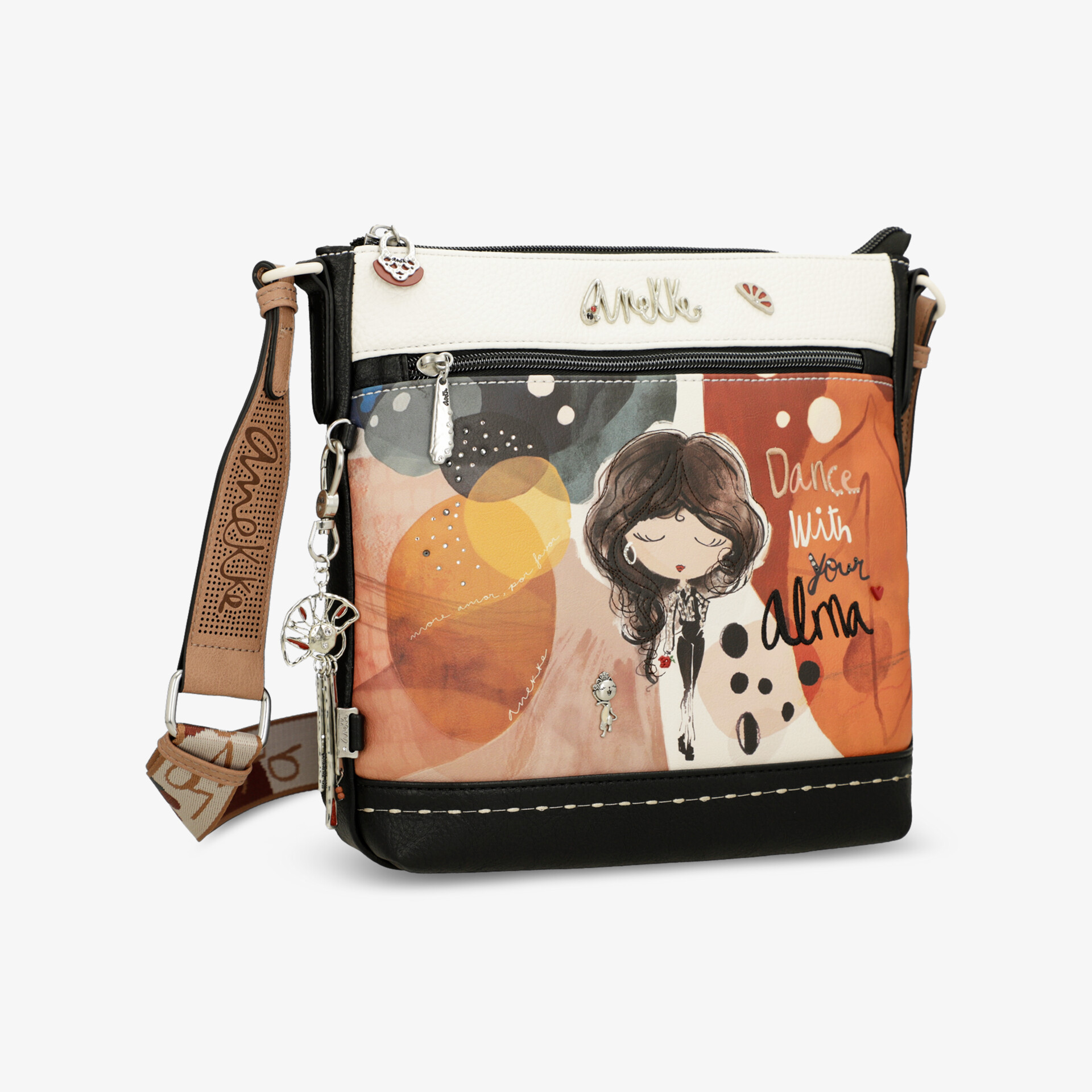 Moderne Umhängetasche mit bunter Illustration, verstellbarem Schultergurt und Reißverschluss, praktische und stilvolle Begleitung