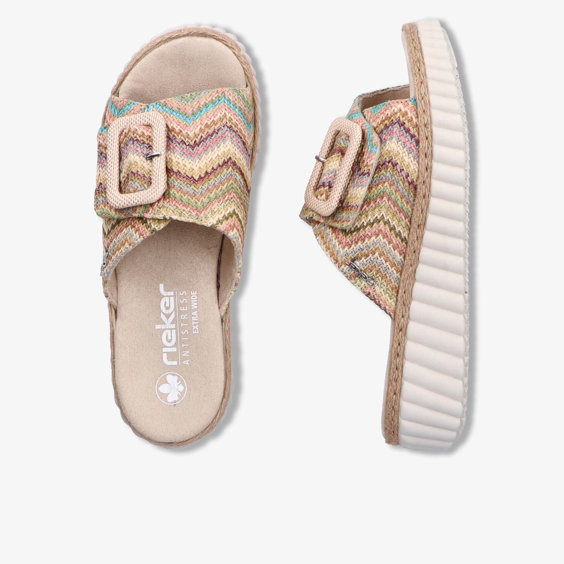 Bequeme Sandalen mit buntem Zickzack-Muster und verstellbarer Schnalle für optimalen Tragekomfort