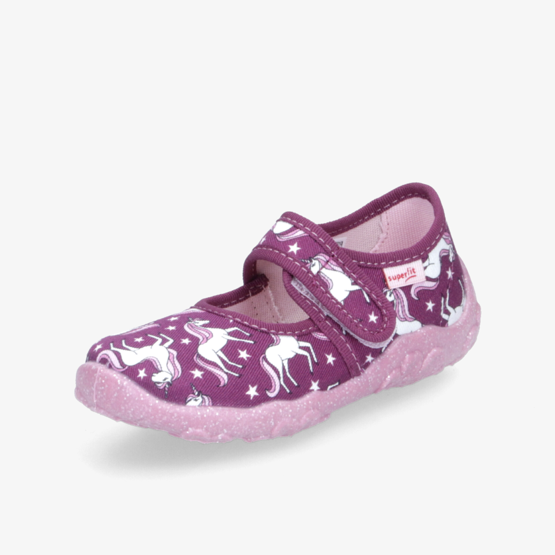 Leichter lila Hausschuh mit Einhornmotiv, verstellbarem Klettverschluss und rutschfester Sohle für optimalen Tragekomfort