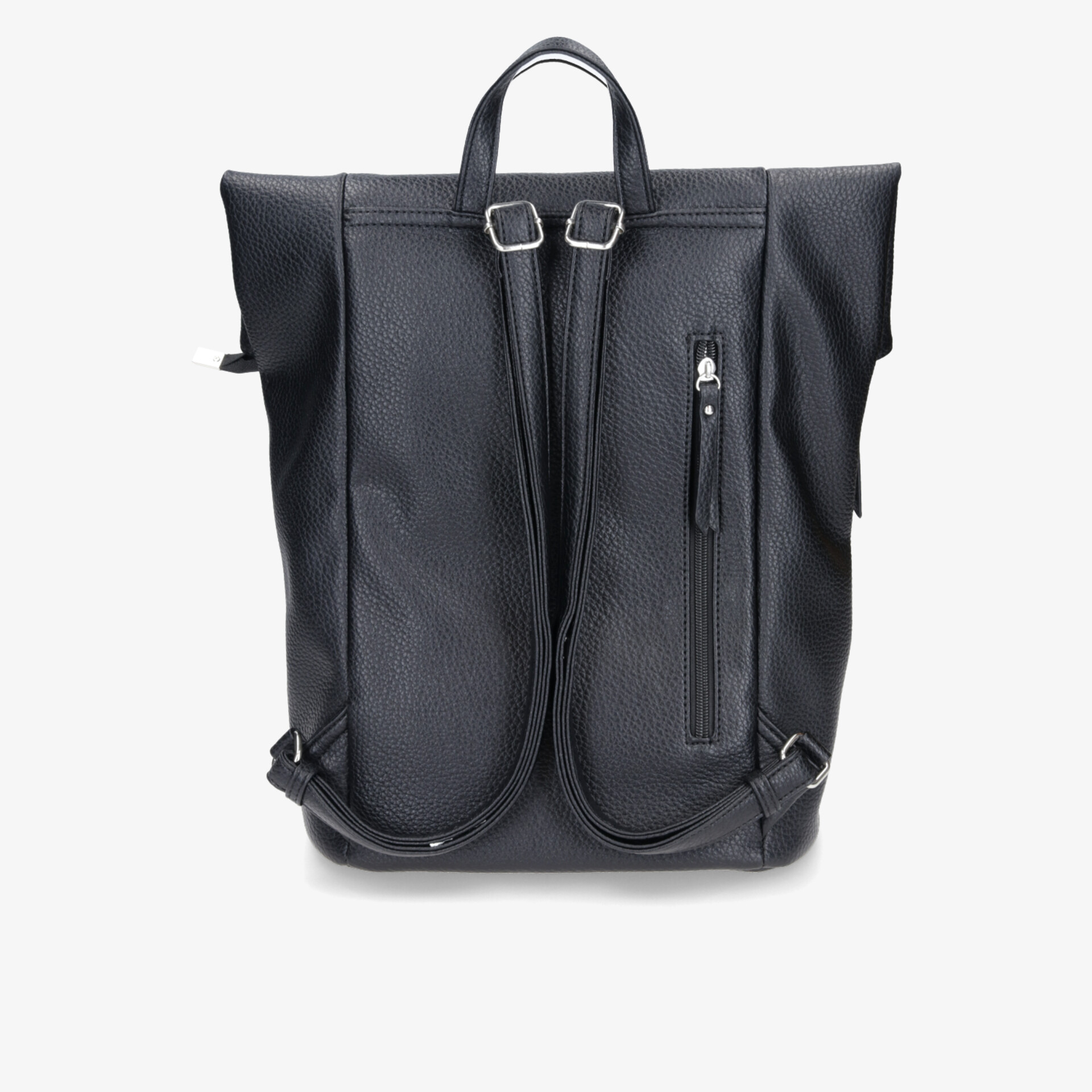 Schwarzer Rucksack mit zwei verstellbaren Trägern und einer praktischen Außentasche, robust und geräumig