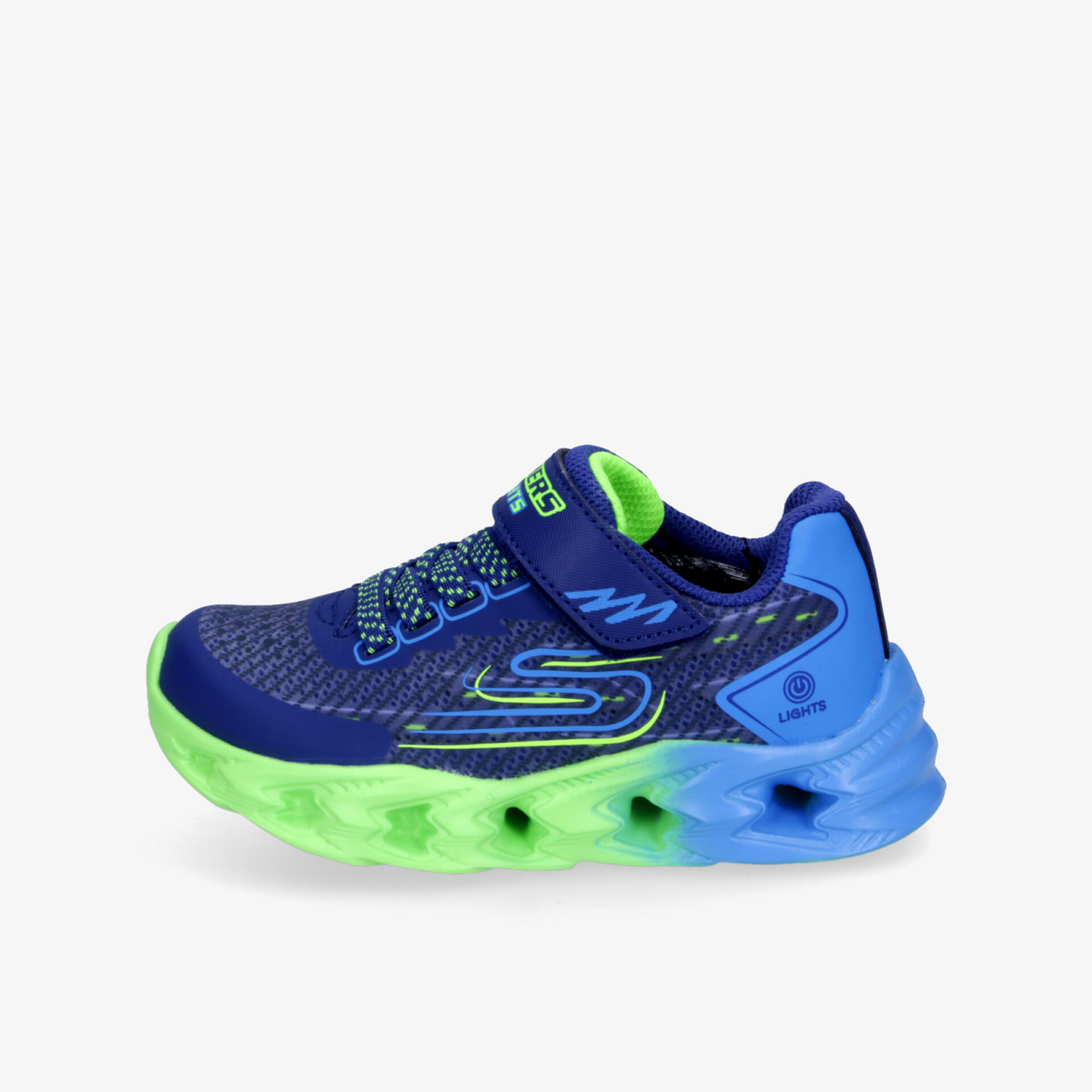 Sportlicher Schuh mit leuchtend blauer und grüner Farbe, atmungsaktivem Material und flexibler Sohle für hohen Komfort