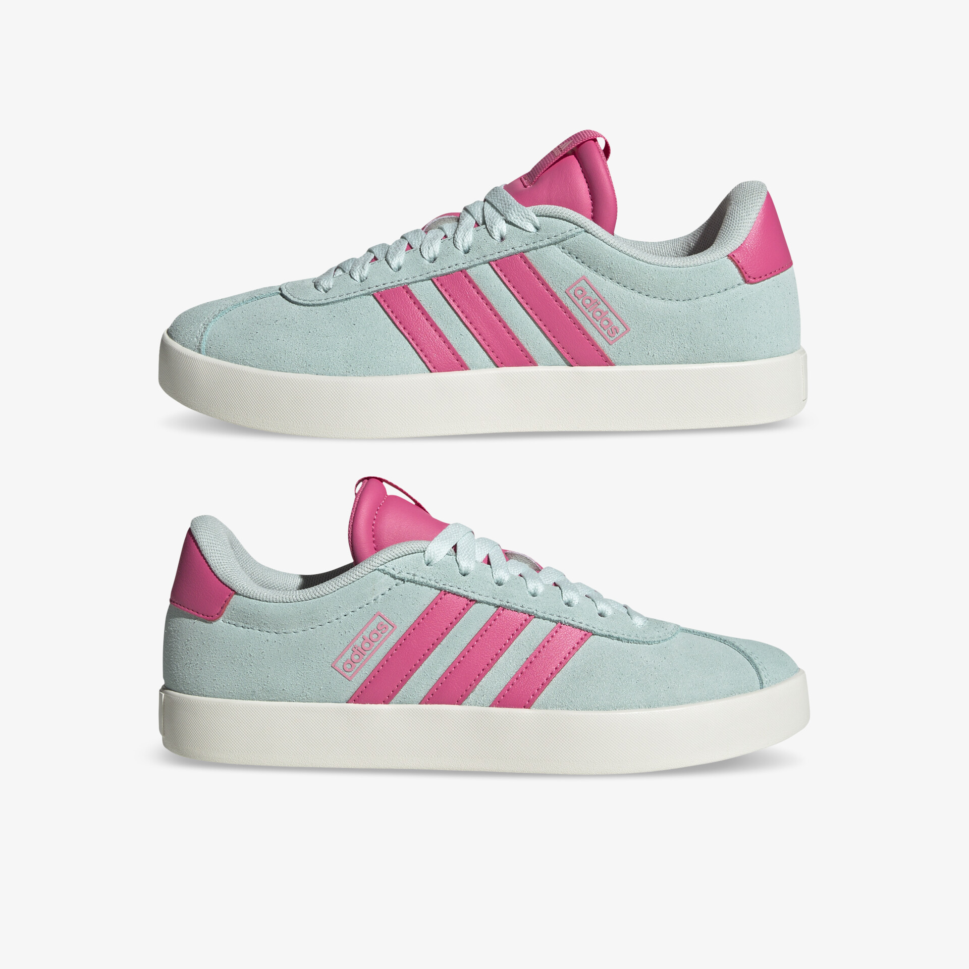 Modischer Sneaker aus Veloursleder mit pastellfarbenen Akzenten und komfortabler weißer Sohle