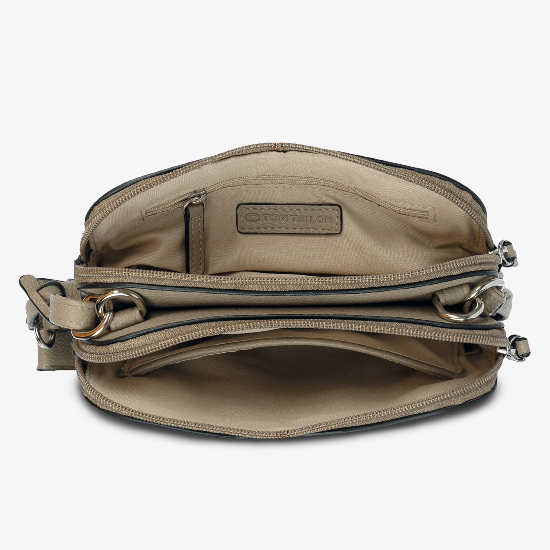 Geräumige Tasche mit organisiertem Innenraum und mehreren Reißverschlüssen in angenehmem Material