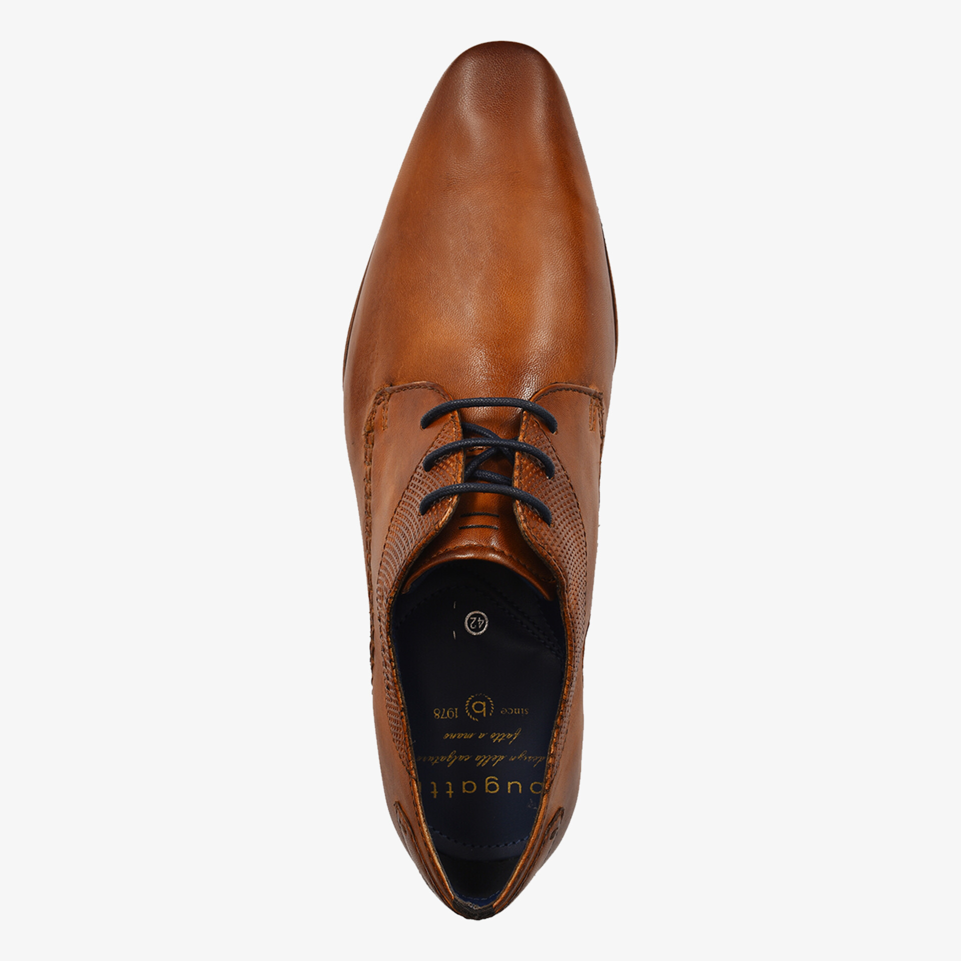 Eleganter brauner Lederschuh mit Schnürung, ideal für formelle Anlässe und Büroeinrichtungen.