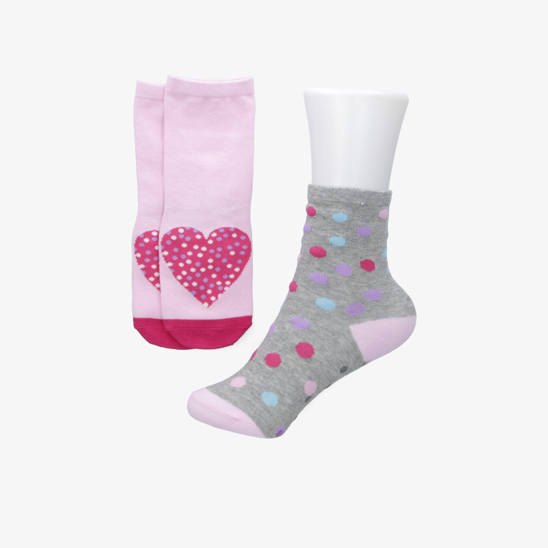 Bequeme, gemusterte Socken in grau mit bunten Punkten und herzigem Motiv in rosa, weich und elastisch