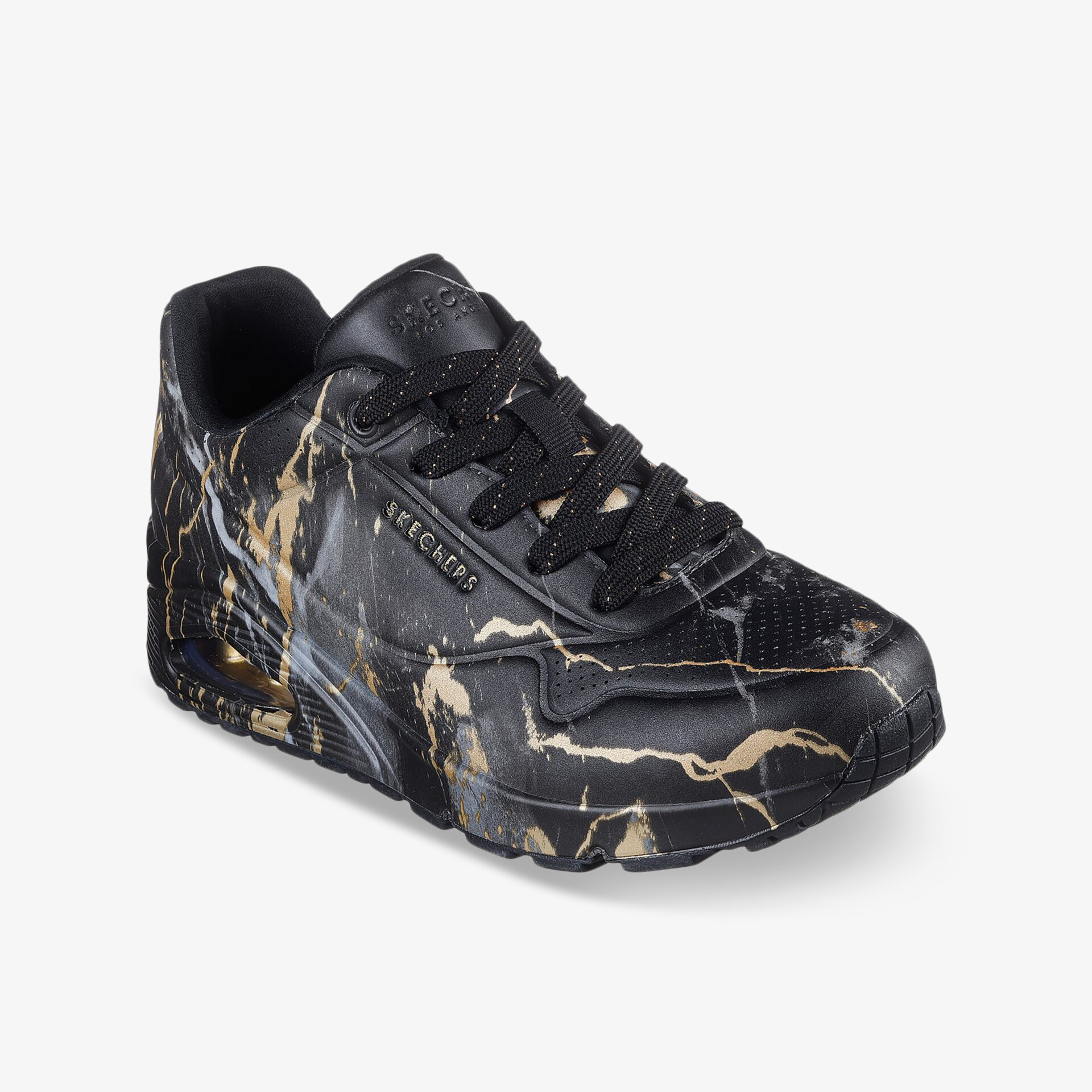 Schwarzer Sneaker mit marble-Muster, bequeme Schnürung und robuster, leichter Sohle für sportlichen Komfort