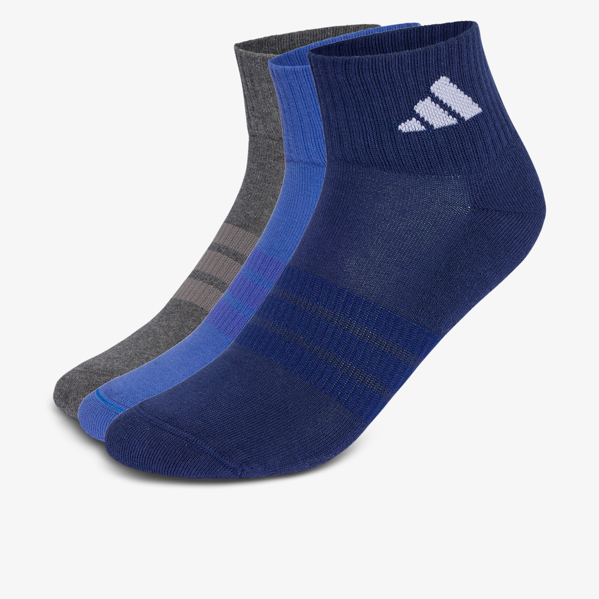 Set aus drei atmungsaktiven, komfortablen Sportsocken in unterschiedlichen Blautönen für vielseitigen Einsatz