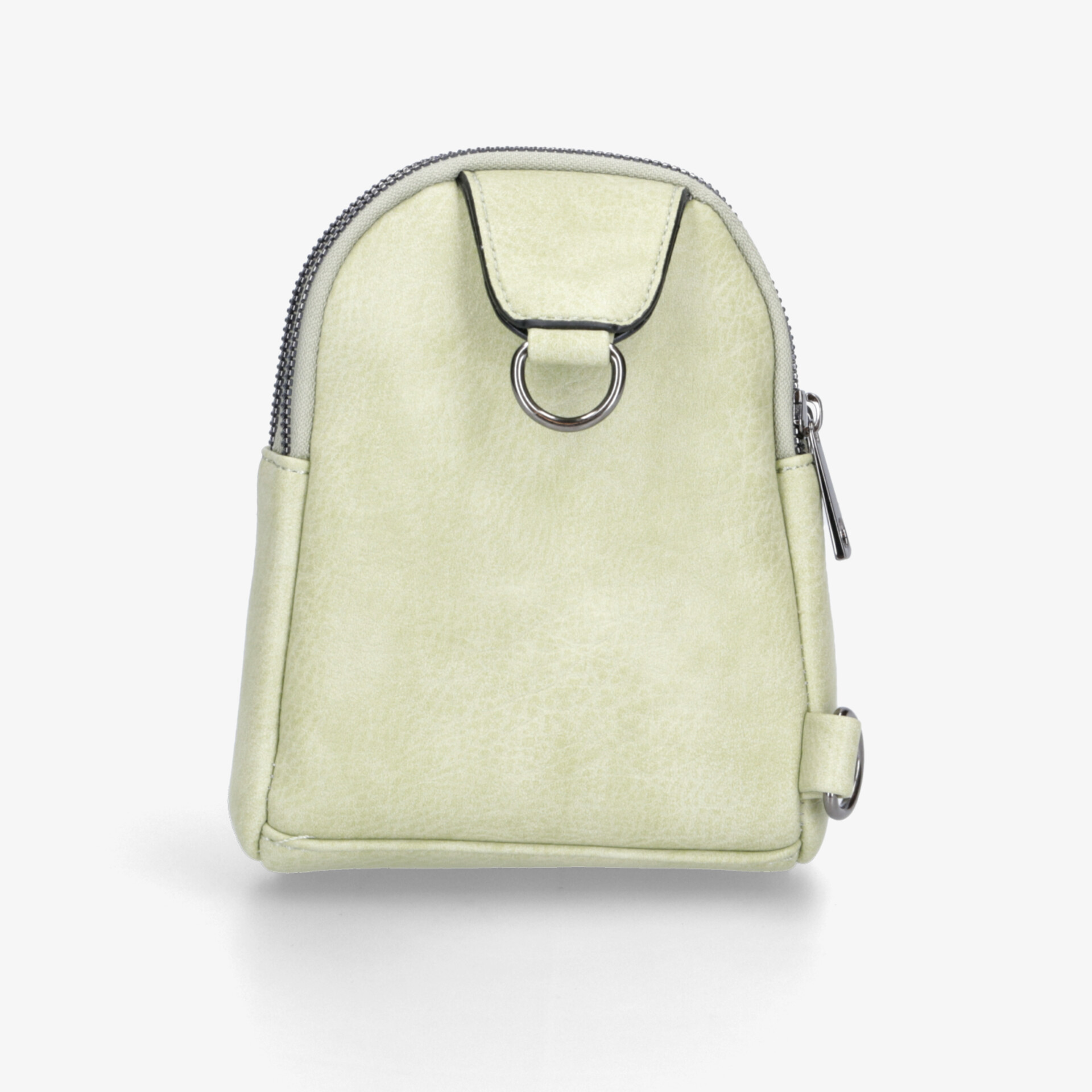 Kompakte cremefarbene Tasche mit Reißverschluss und Metallring, elegantes Design für vielseitigen Einsatz