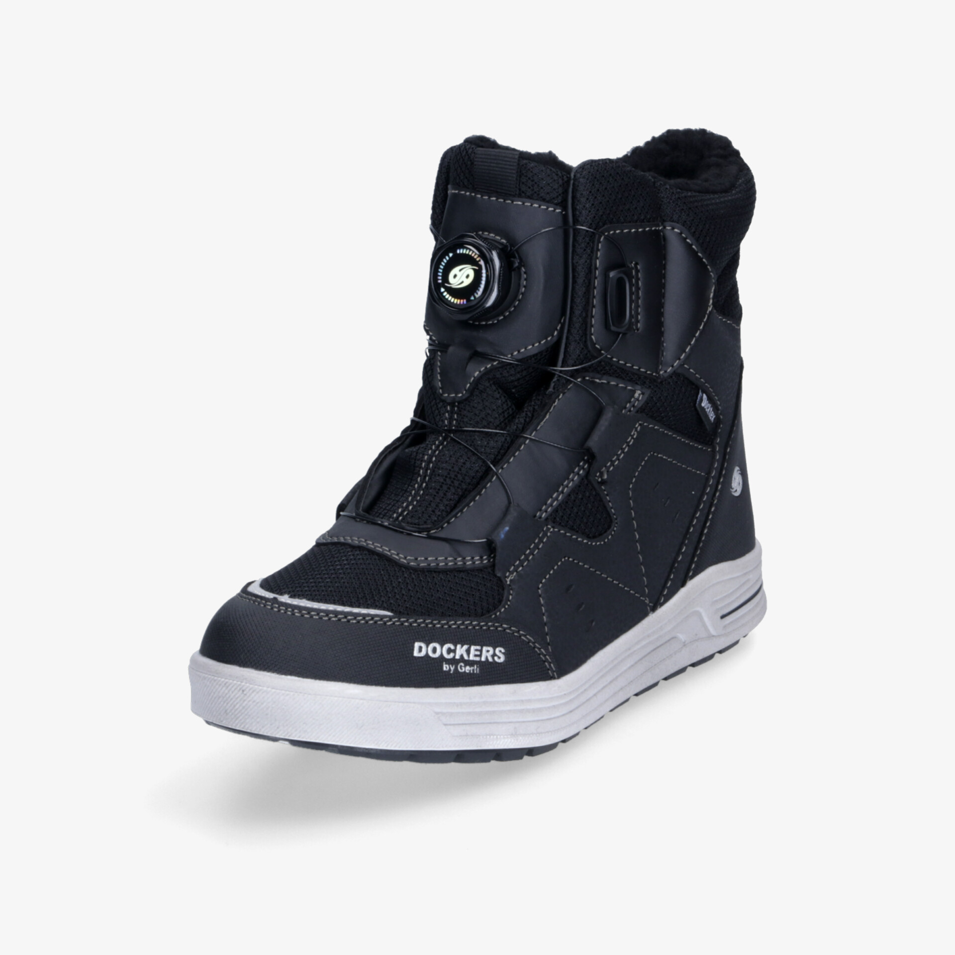 Moderner schwarzer Sneaker mit praktischem Drehverschluss und gepolstertem Kragen für hohen Tragekomfort