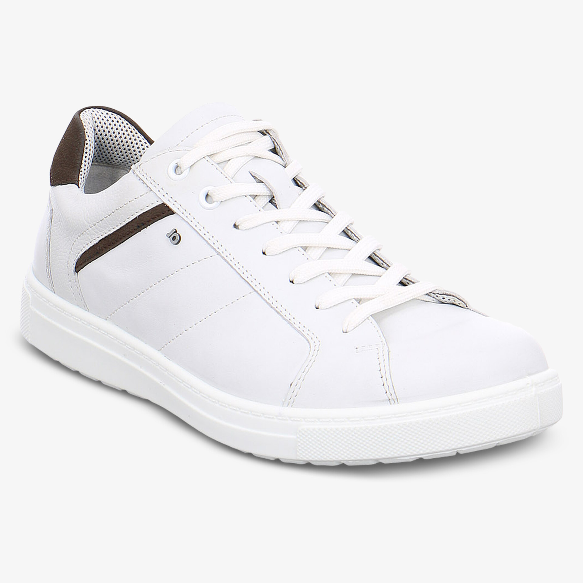 Sportlicher Sneaker in Weiß mit braunen Akzenten und bequemer Passform.