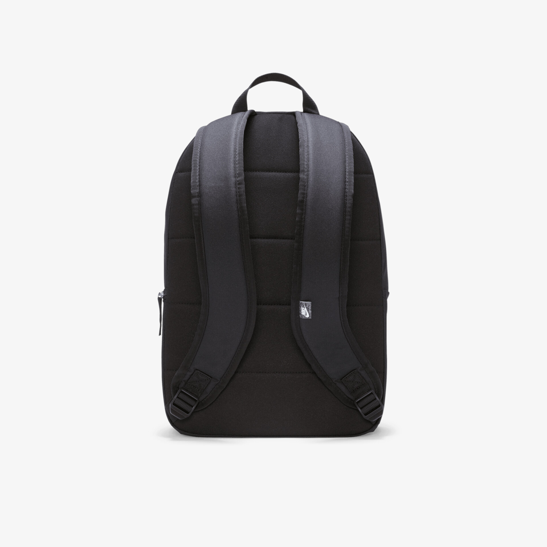 Schwarzer Rucksack Rückansicht mit gepolsterten Schultergurten und ergonomischem Tragegriff für hohen Komfort