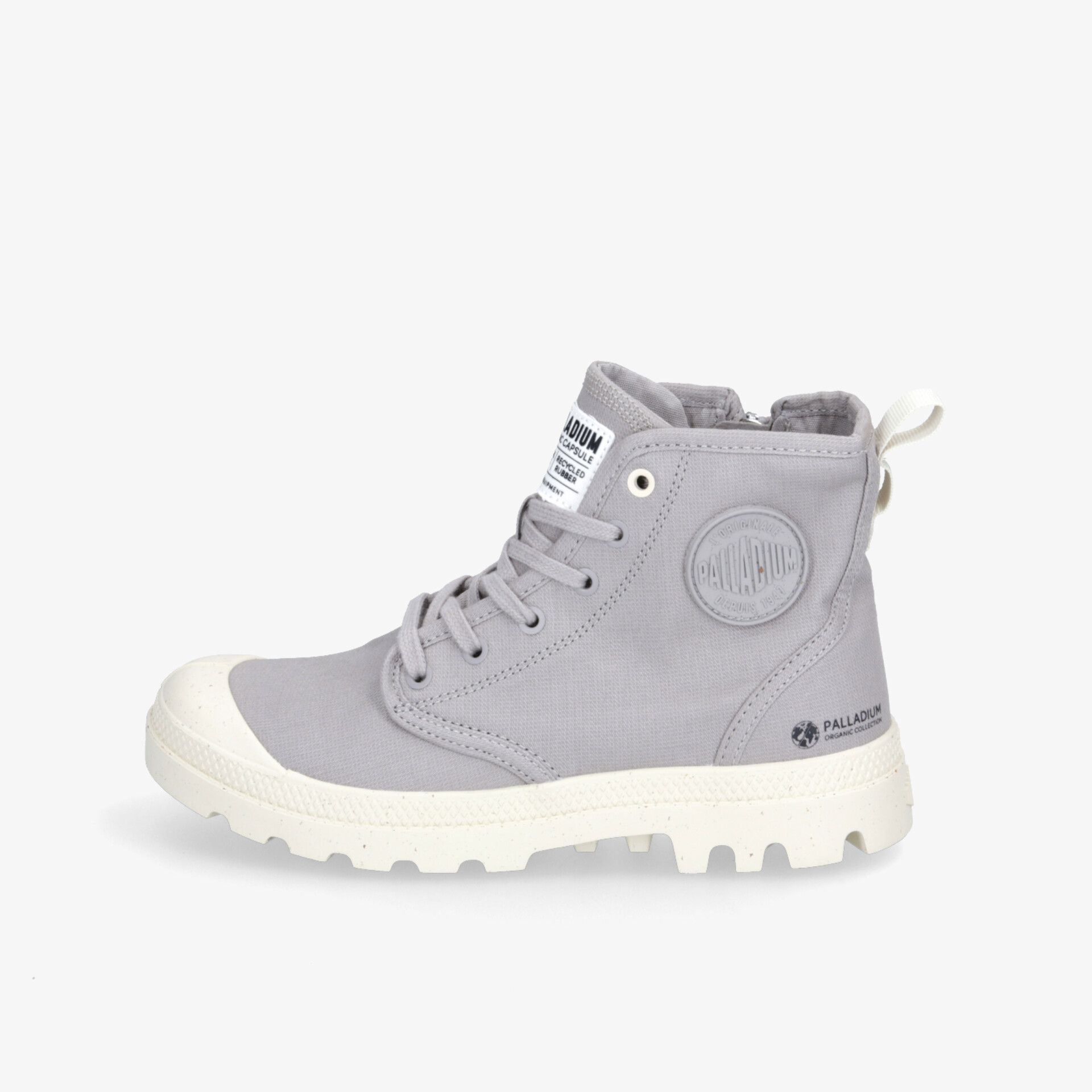 Robuster grauer Schnürstiefel mit seitlichem Reißverschluss und bequemer Sohle. Vielseitig und modisch.