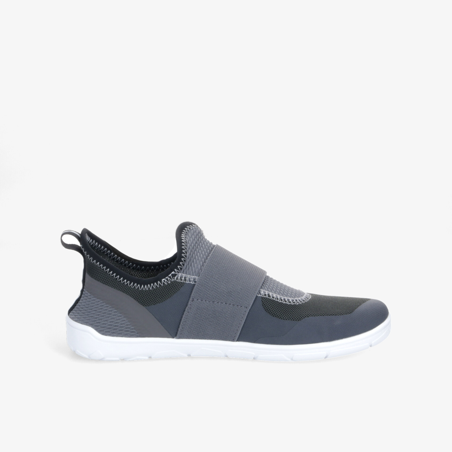 Sportlicher grauer Slipper mit elastischem Band, leicht, flexibel und rutschfester weißer Sohle, ideal für Komfort und Alltag