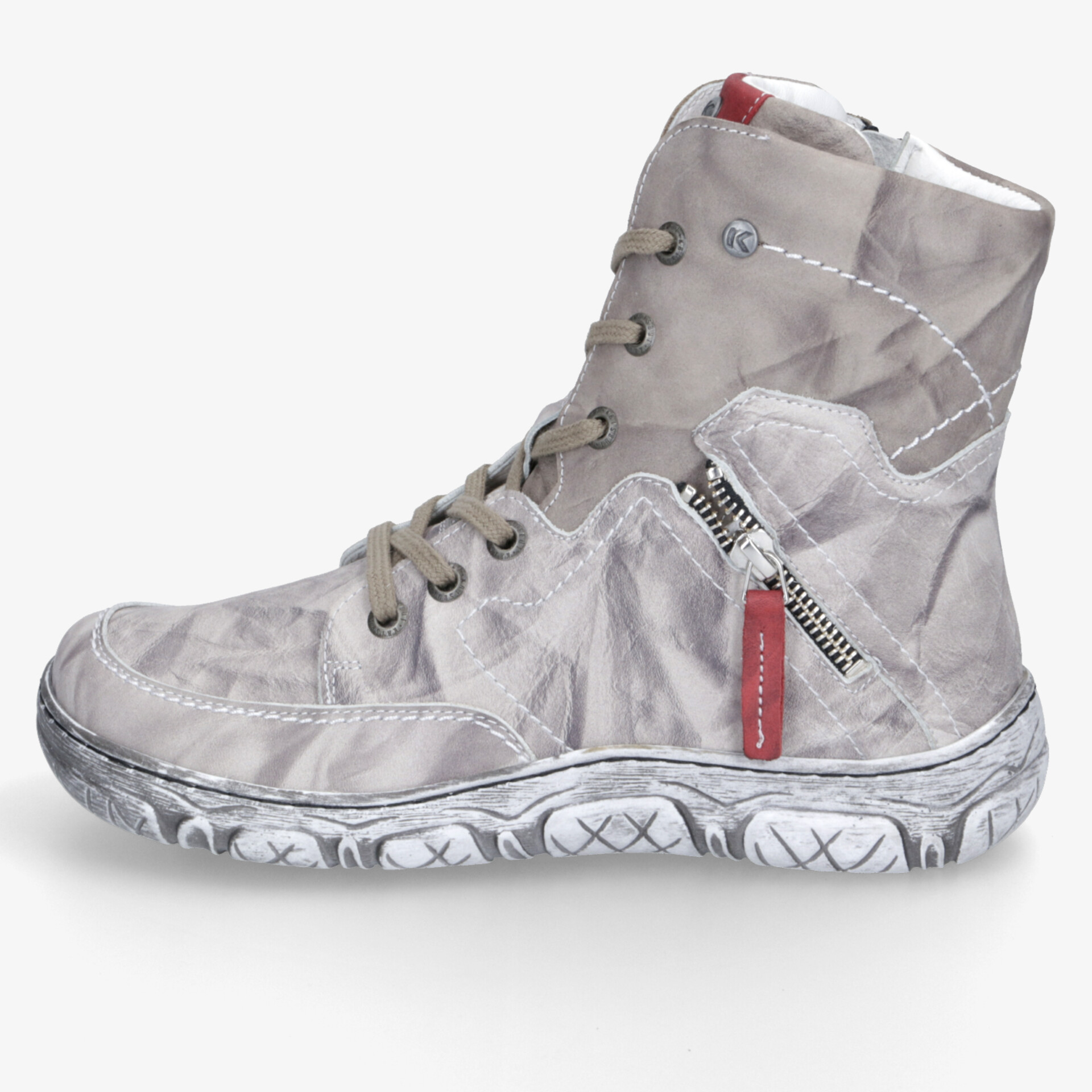 Moderner Sneaker-Boot mit seitlichem Reißverschluss, robuster Sohle und bequemer Passform in silberner Optik