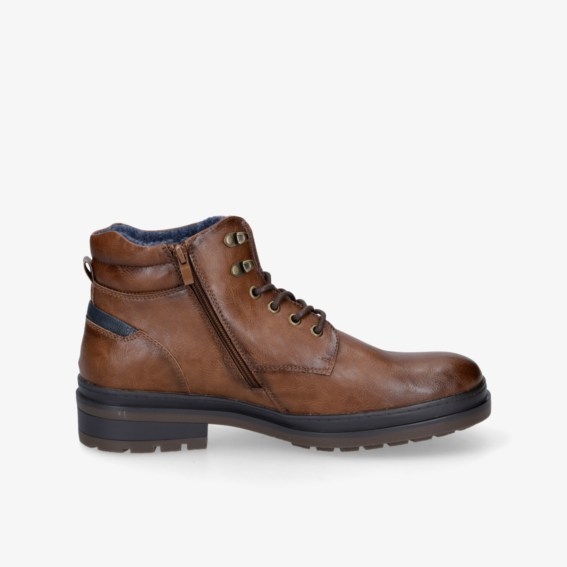 Robuster brauner Lederstiefel mit bequemer Polsterung, rutschfester Sohle und praktischem Reißverschluss