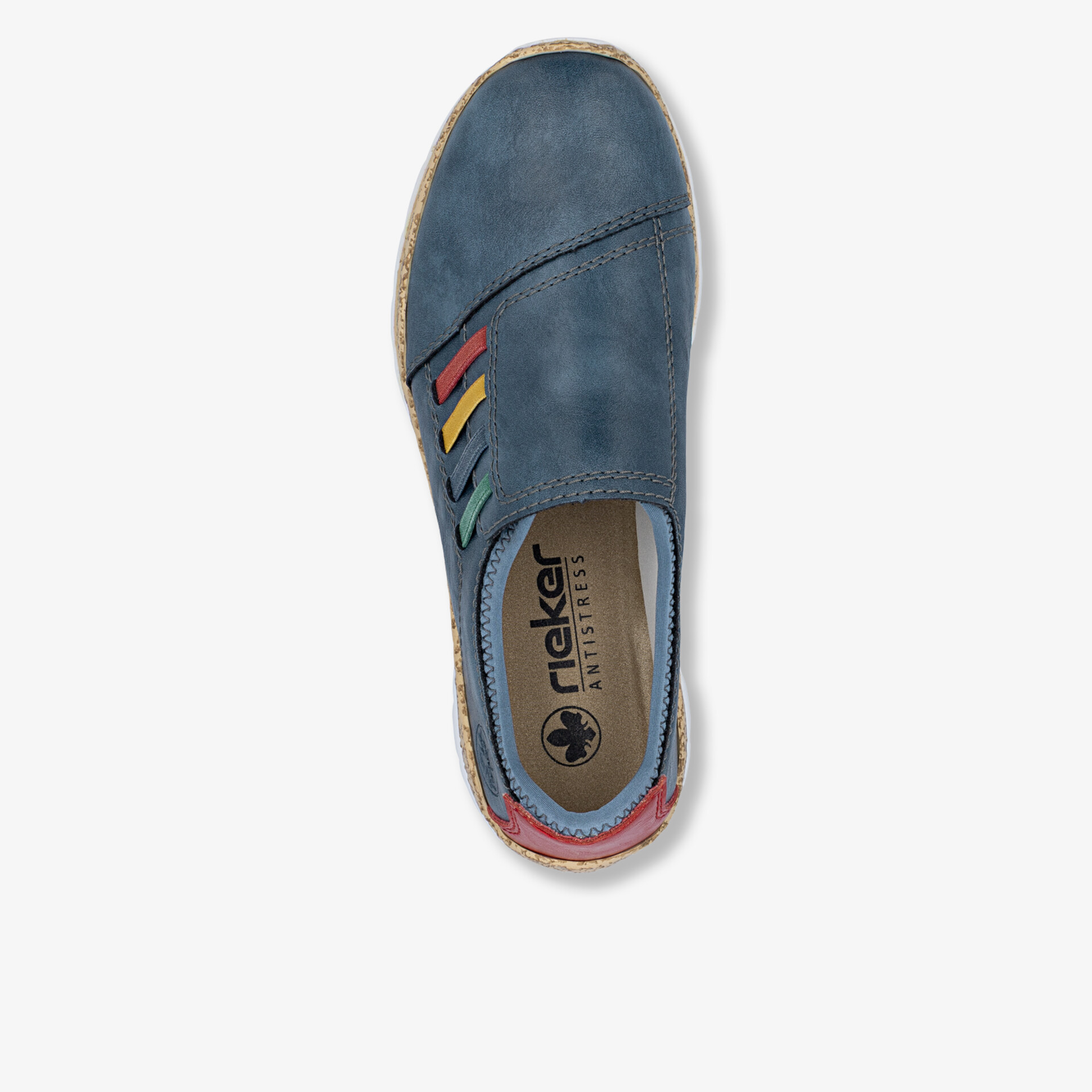 Bequemer blauer Schuh mit elastischen Einsätzen und rutschfester Sohle, ideal für den Alltag