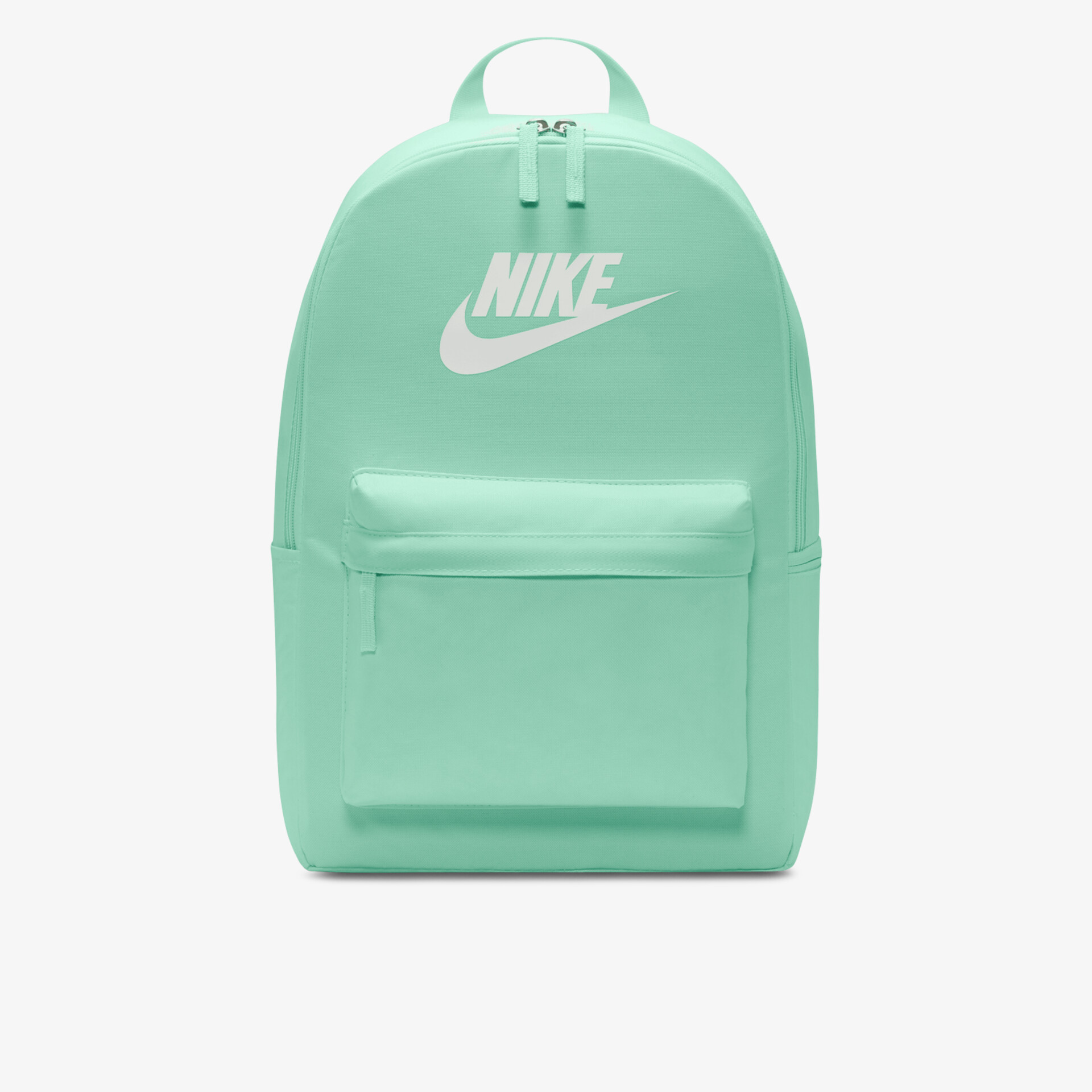 Mintfarbener Rucksack mit großem Hauptfach und frontaler Reißverschlusstasche in sportlichem Design