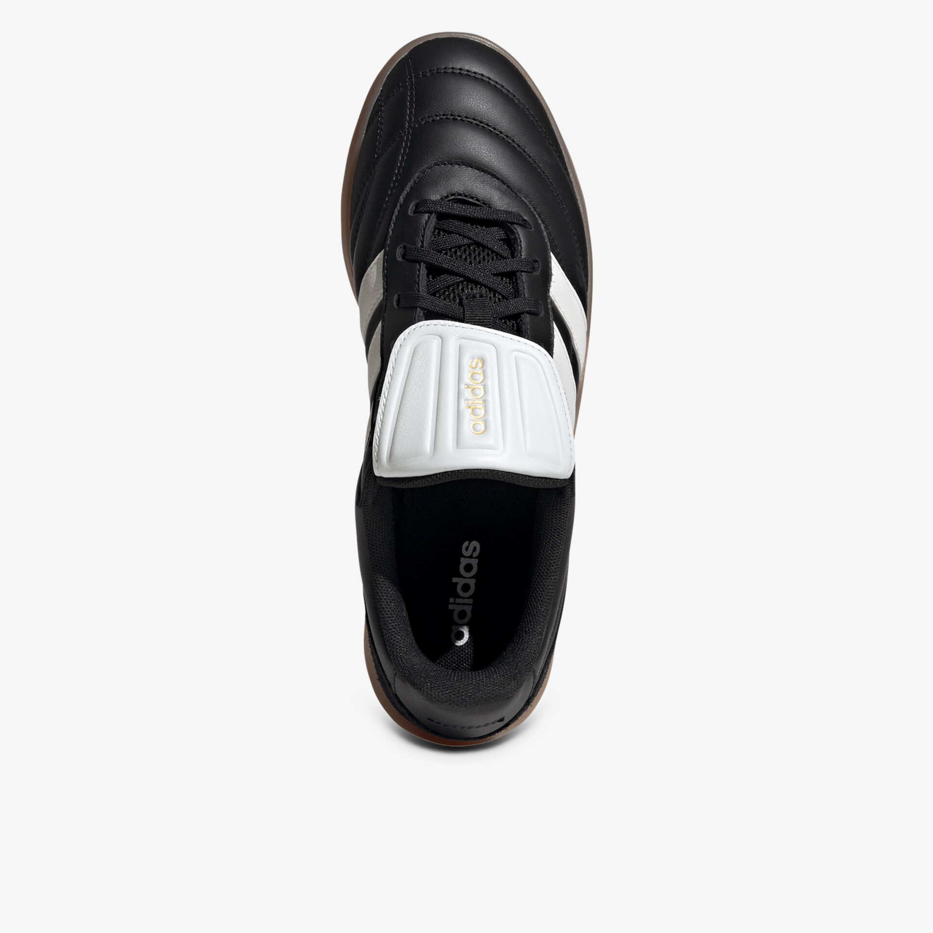 Schwarzer Sportschuh mit robustem Leder und schnürbarem Design aus der Draufsicht