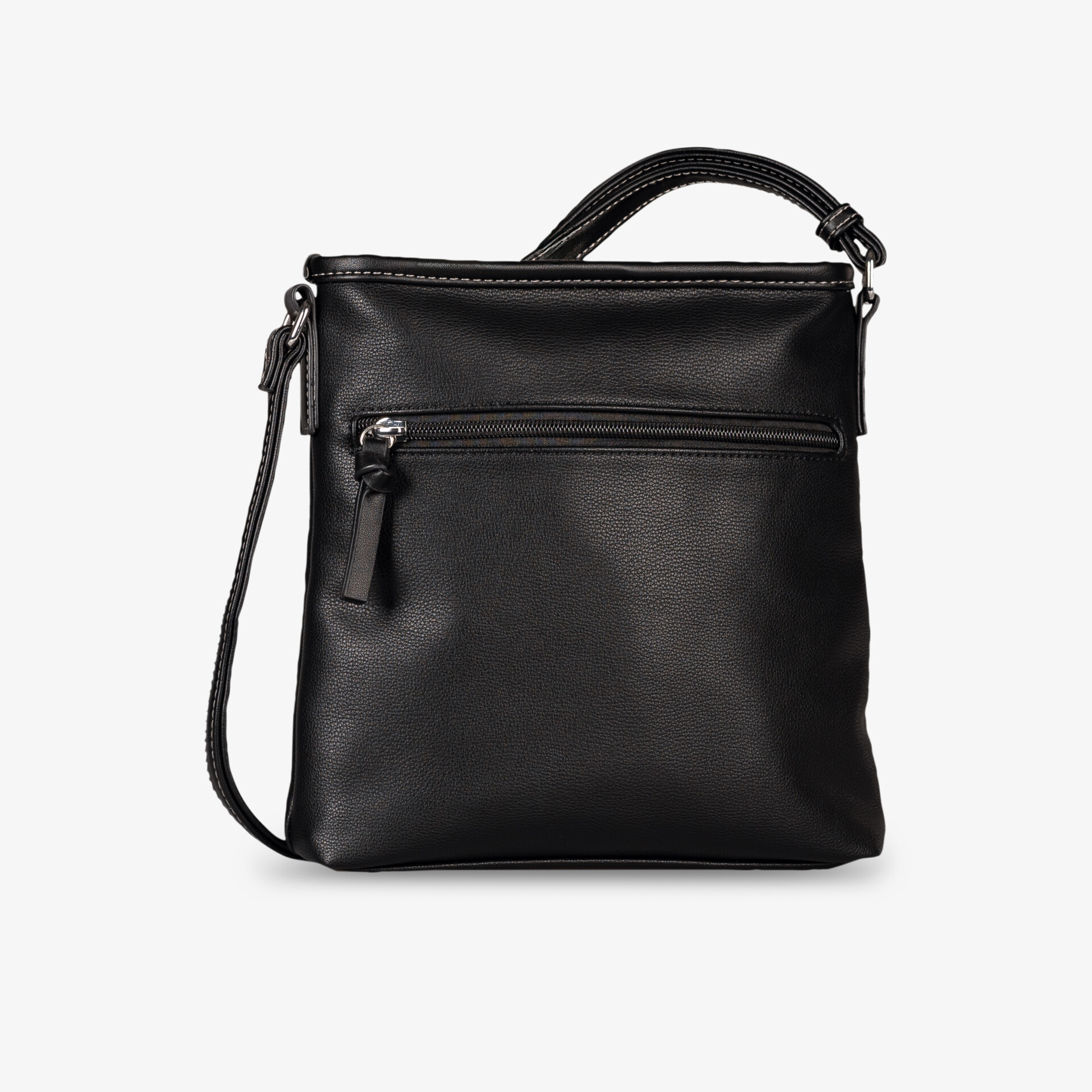 Schwarze kompakte Schultertasche mit Reißverschluss, handlich und vielseitig für den täglichen Gebrauch