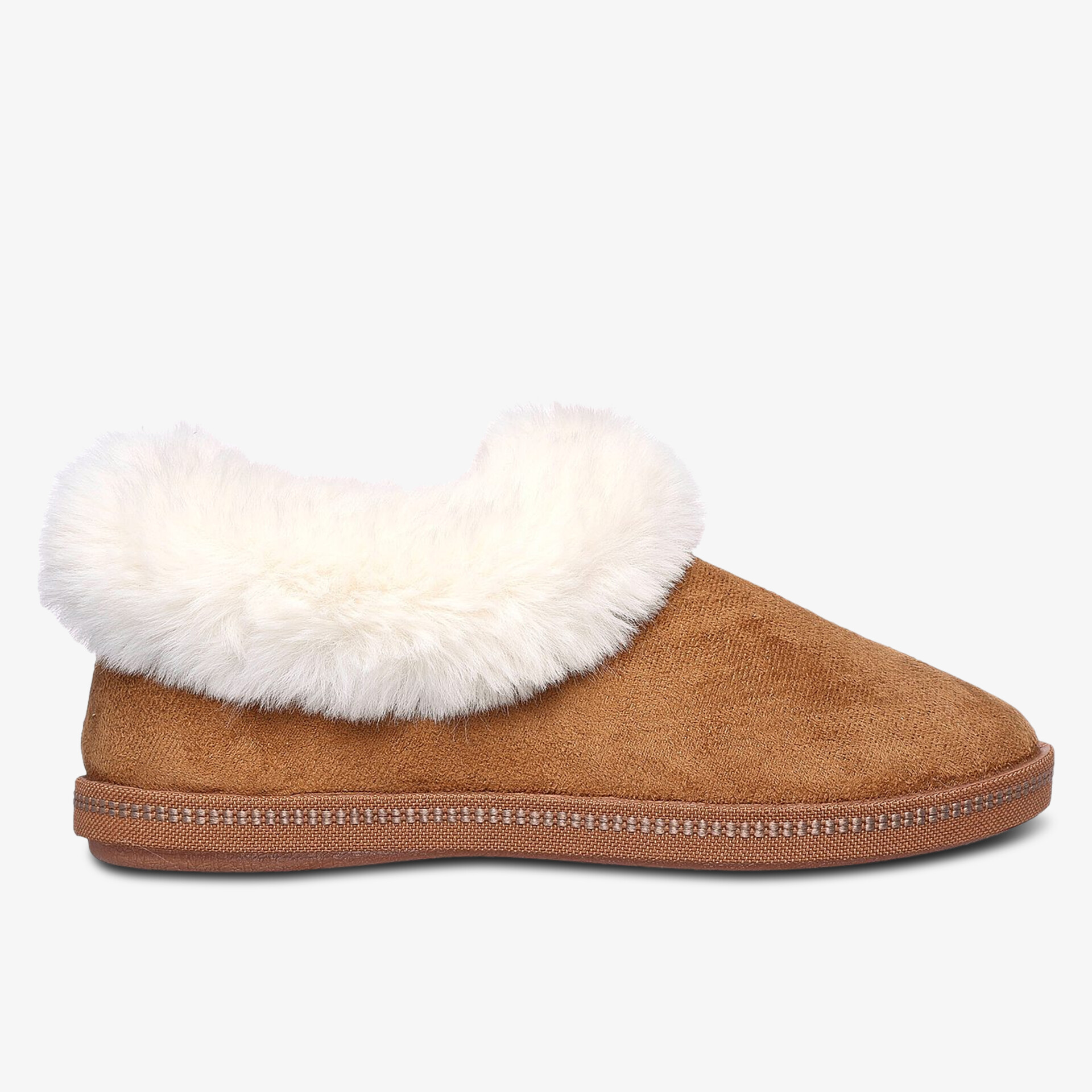 Bequemer Hausschuh mit warmem, weißem Fellinnenfutter und weicher, rutschfester Sohle