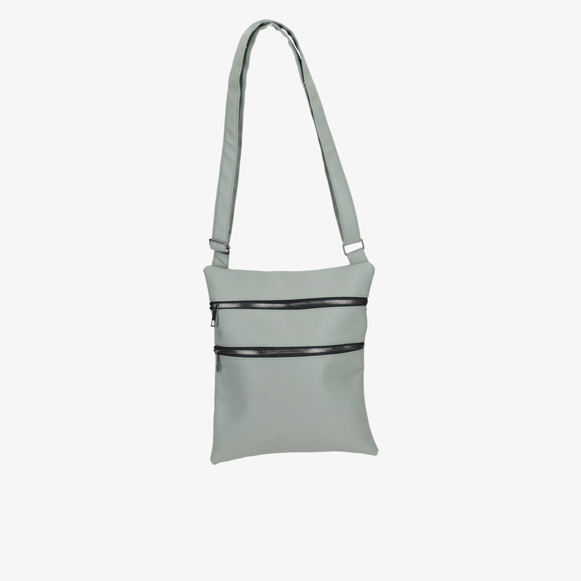 Leichte graue Umhängetasche mit verstellbarem Schulterriemen und zwei Reißverschlussfächern für mehr Sicherheit