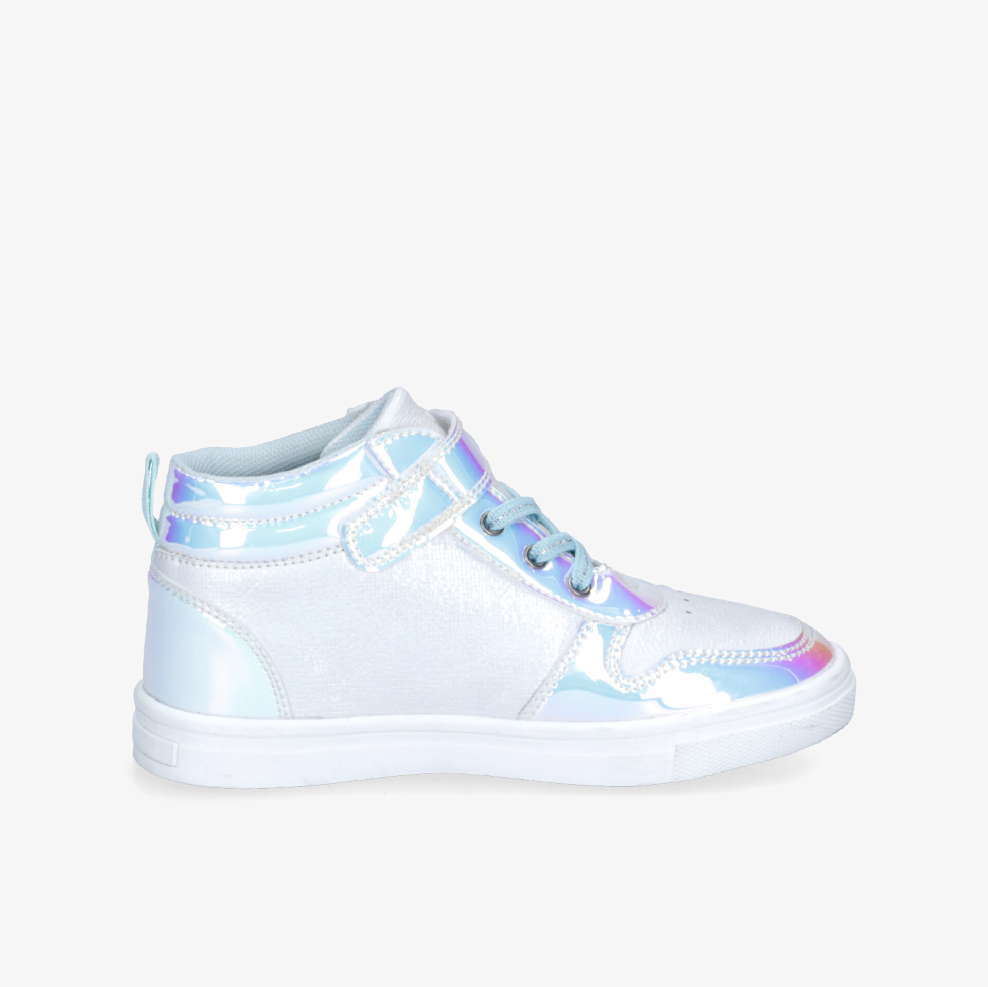 Leichter, modischer High-Top-Sneaker mit holografischem Glanz für einen urbanen und auffälligen Look.
